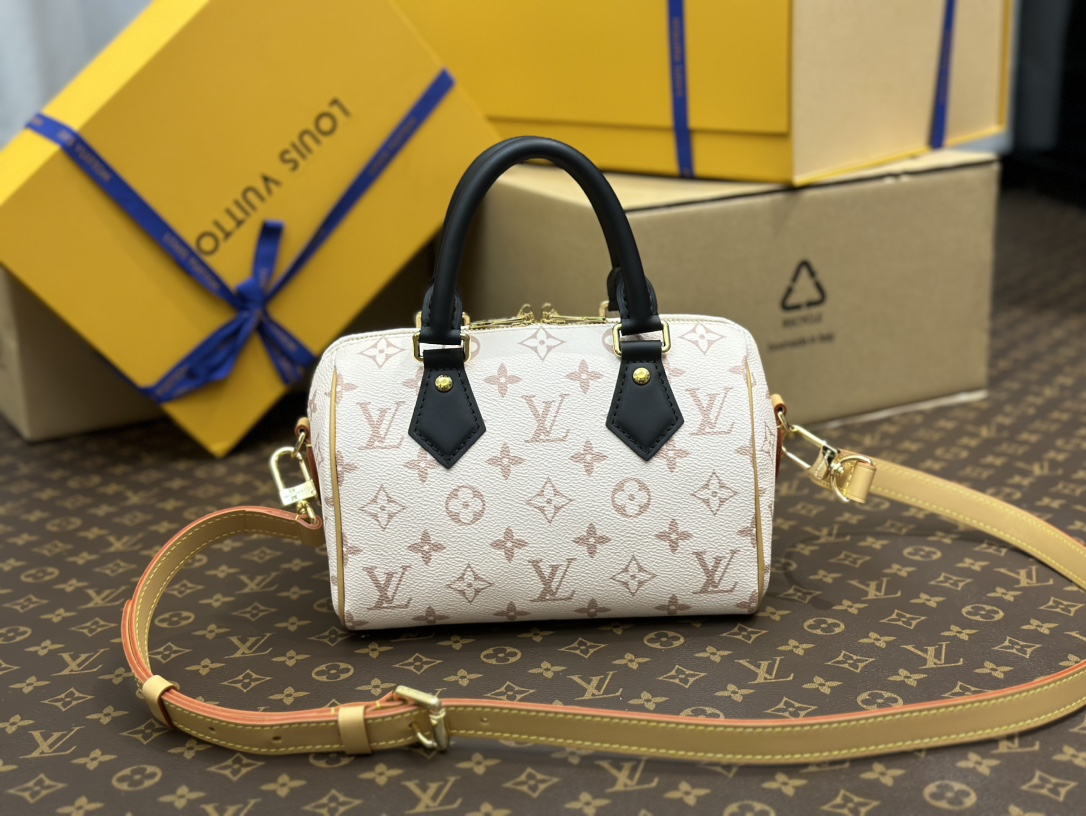 Louis Vuitton LV Speedy Sacs À Main Sacs De Voyage Blanc Monogram Canvas Toile Cuir de vache Tissu M46906