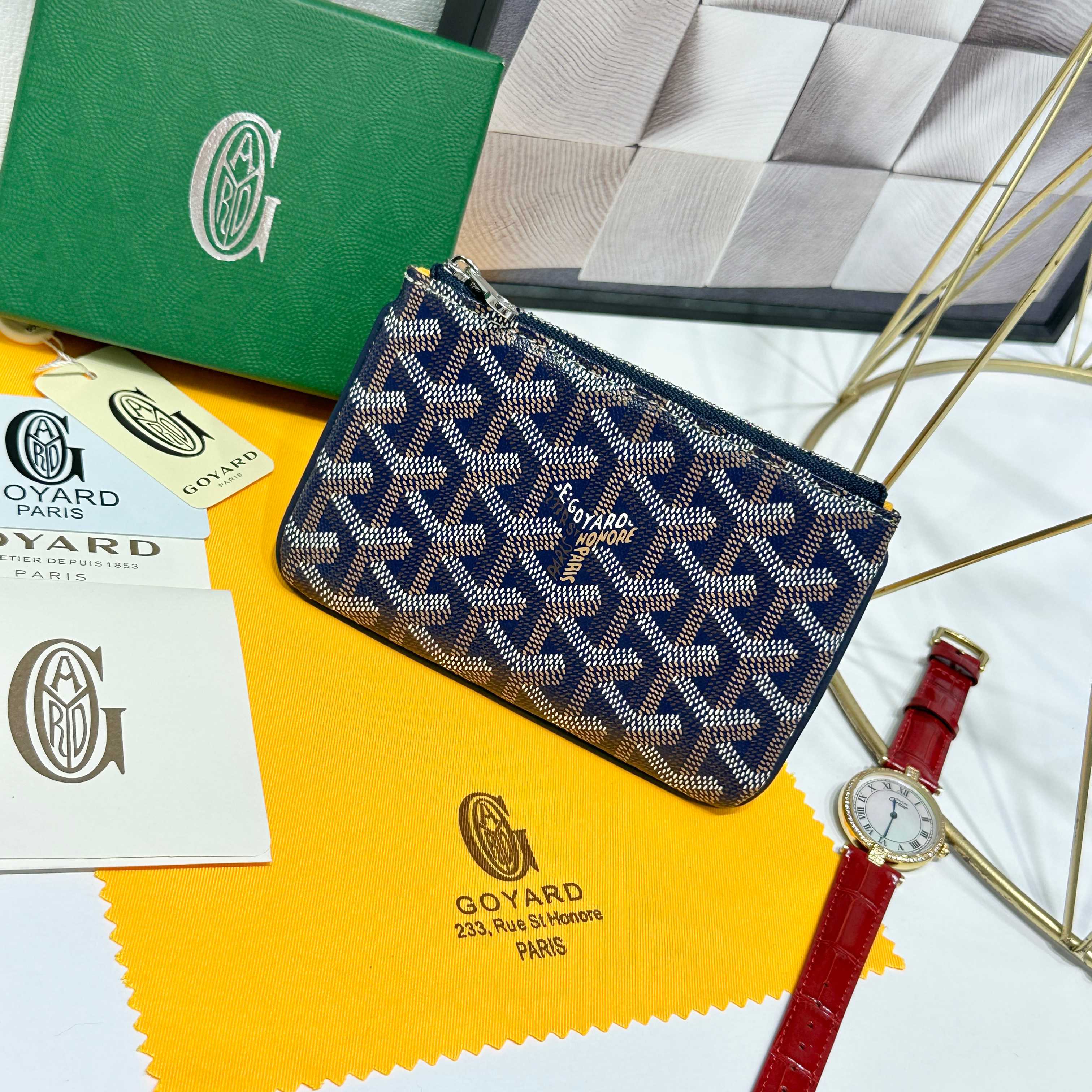 Goya Sénat Mini Handbag: Versatile Wallet and Card Clip in Dark Blue.