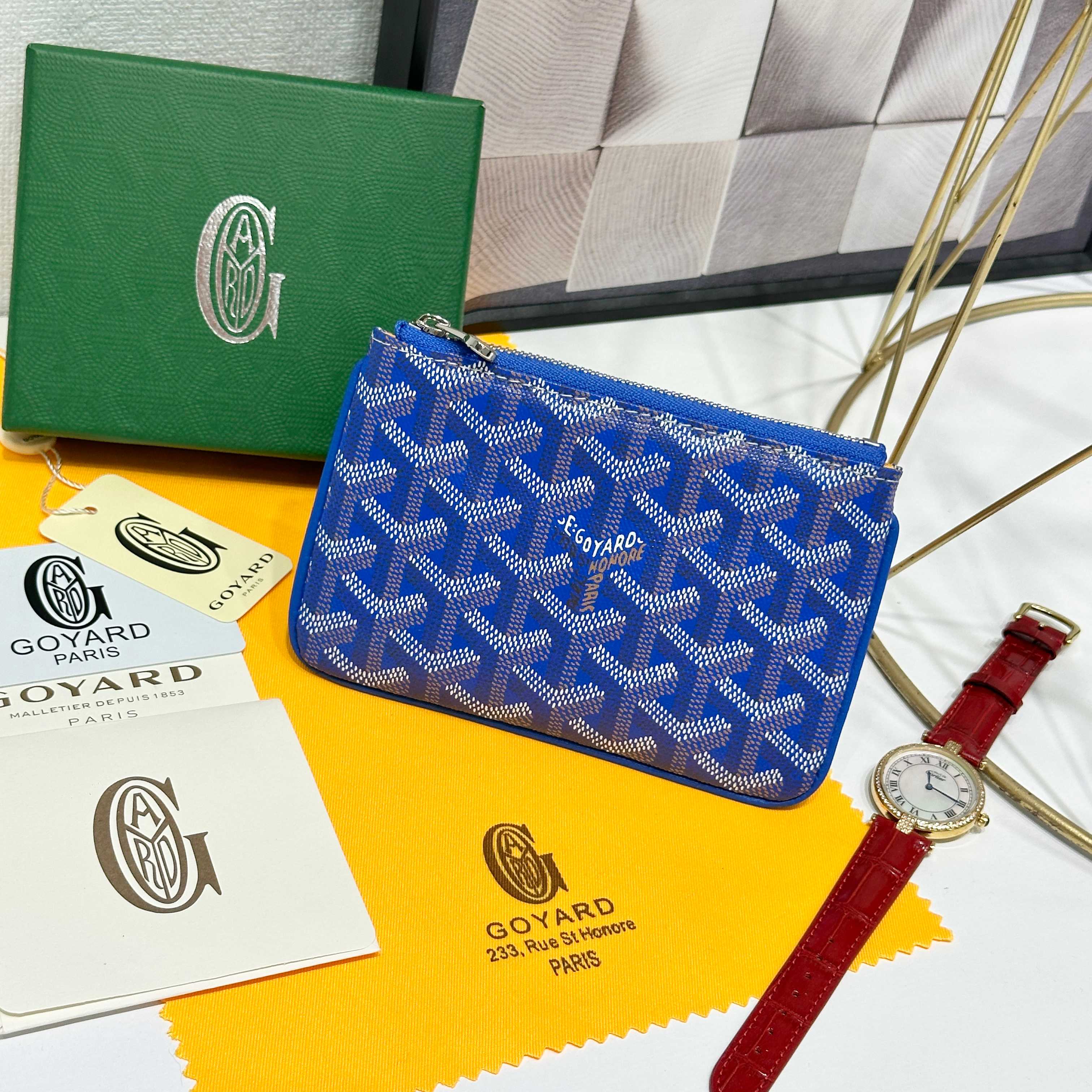 Goya Sénat Mini Handbags: Versatile Zero Wallets and Card Clips in Blue.