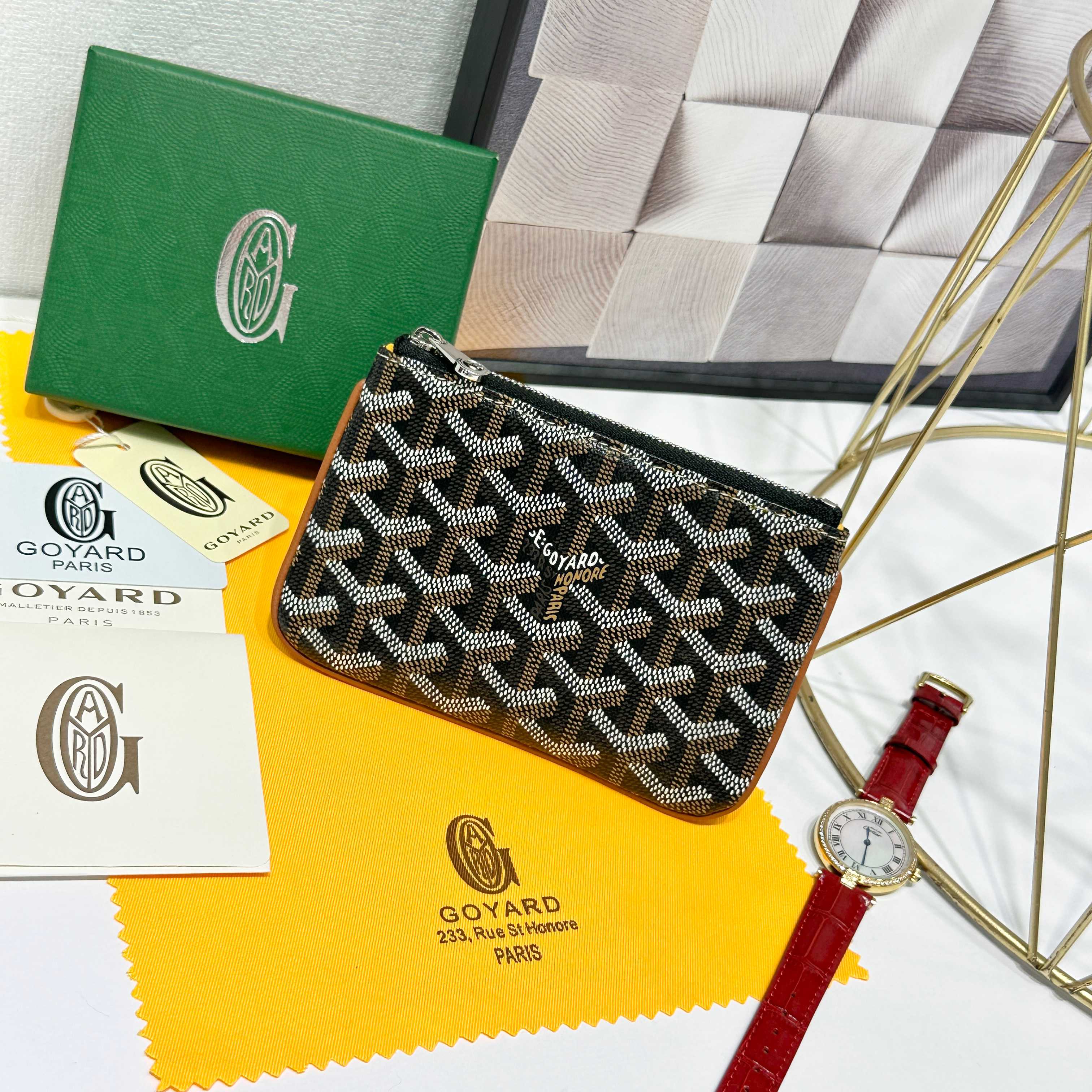 665 Goya Sénat Mini Handbags: Versatile Zero Wallets and Card Clips in Black/Brown - 图片 1