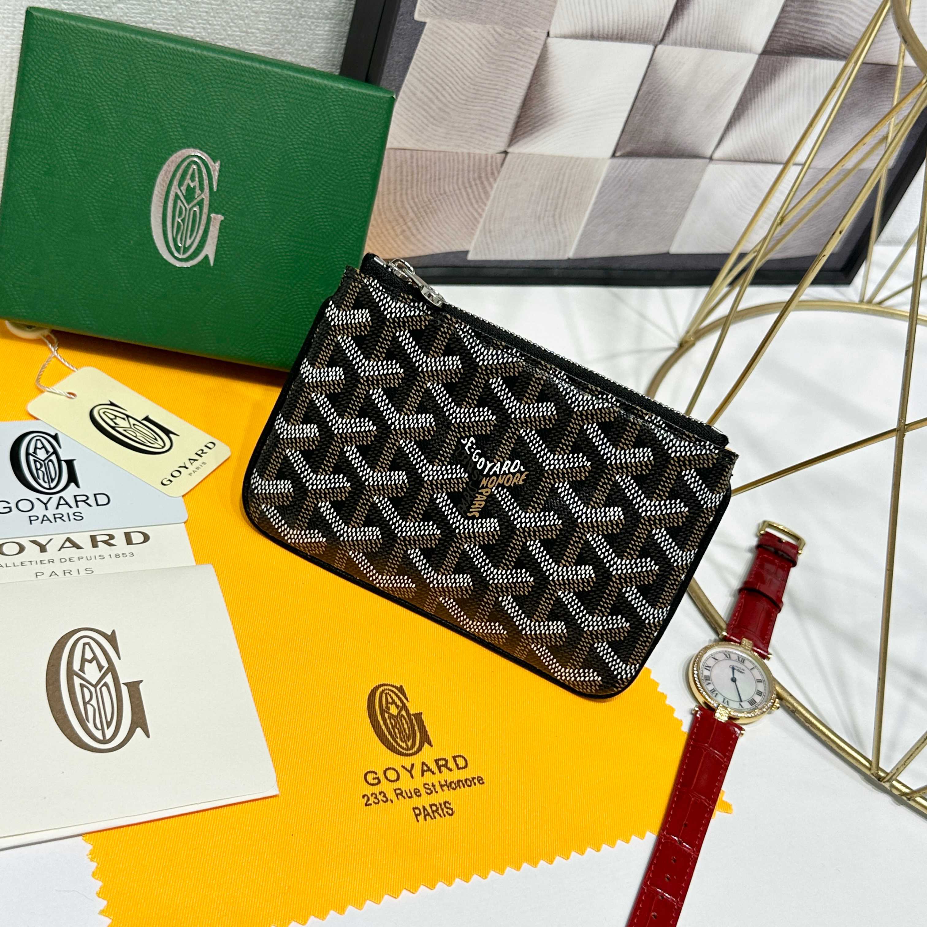 665 Goya Sénat Mini Handbags: Versatile Zero Wallets and Card Clips in Black