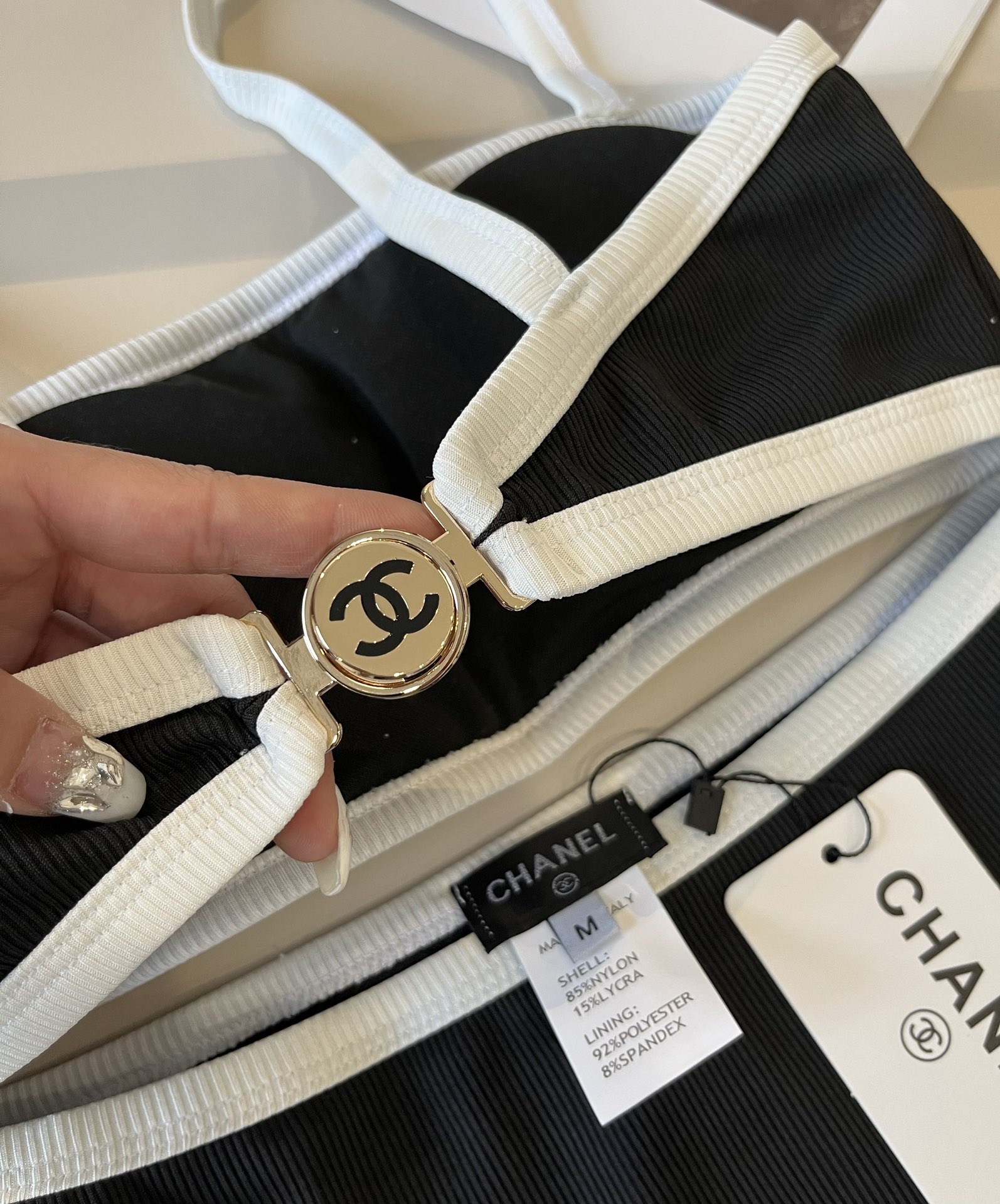 。

Chanel香奈儿中古针织比基尼👙，分体泳衣，S M L XL
