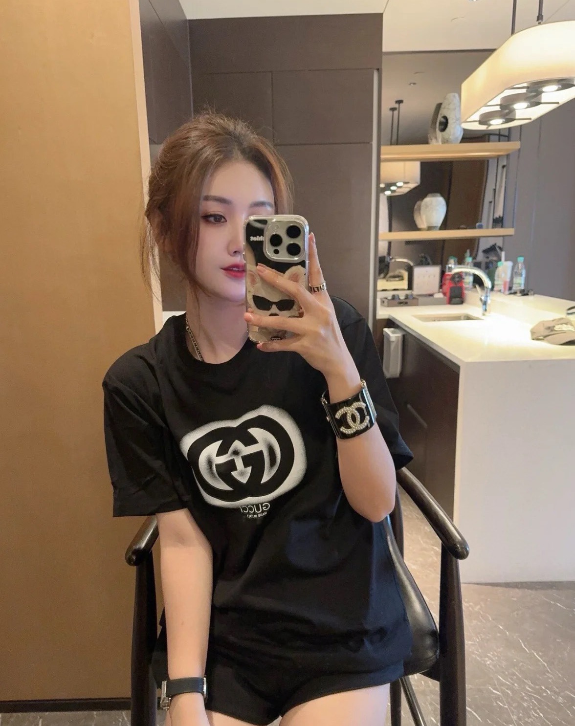NO:312282,GG Home!  Early spring counter model!  Double G letter logo on the chest with round neck mercerized cotton short-sleeved T-shirt!  Complete three standards!  Two colors!  S/M/L, shipped in stock!  (M size bust 94 length 61), gucci, T-shirt,tees, t-shirt,alexander wang19860909GG家！早春专柜款！胸前双G字母logo晕染印花圆领丝光棉短袖T恤！三标齐全！两色！码数S/M/L,现货发！(M码胸围94衣长61),,gucci,T-shirt,tees，t-shirt,alexander wang,Women's clothing