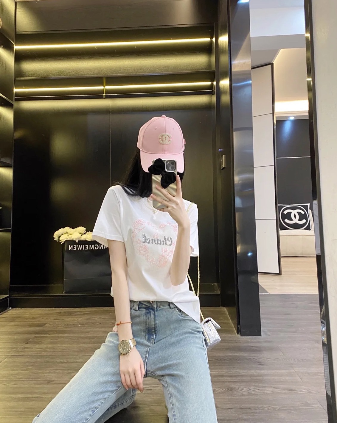 Chanel Ropa Camiseta Rosa Bordado Algodón mercerizado Manga corta