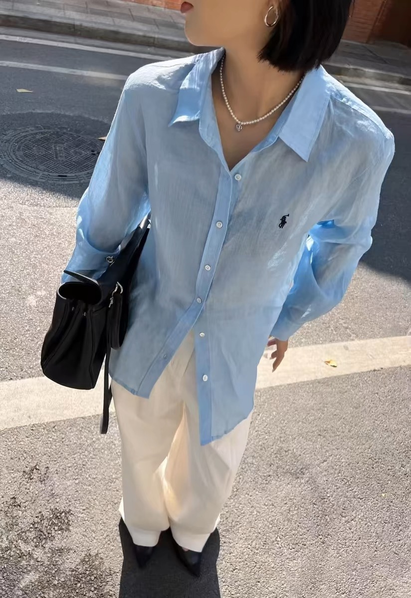 NO:326825,RL Home! Special counter model! Custom Ramie Fabric Chest Embroidery Badge Pattern Lapel Long Sleeve Shirt! Two colors! S/M/L, shipped in stock! (L size bust 106 length 69), louis vuitton,shirts,alexander wang19860909RL家！专柜款！定制苎蔴面料胸口刺绣徽章图案翻领长袖衬衫！两色！码数S/M/L,现货发！(L码胸围106衣长69),,louis vuitton,shirts,alexander wang,Women's clothing