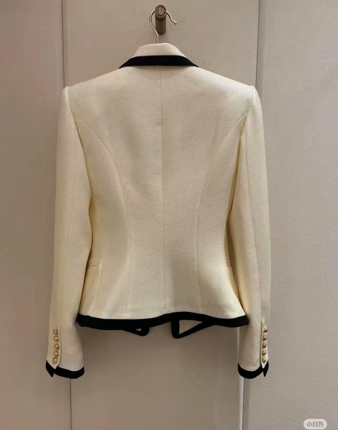 Balmain Women's Double-Breasted Blazer, Fitted Waist, Pale Yellow and Black 9 i1756380176418 4610 0 8
