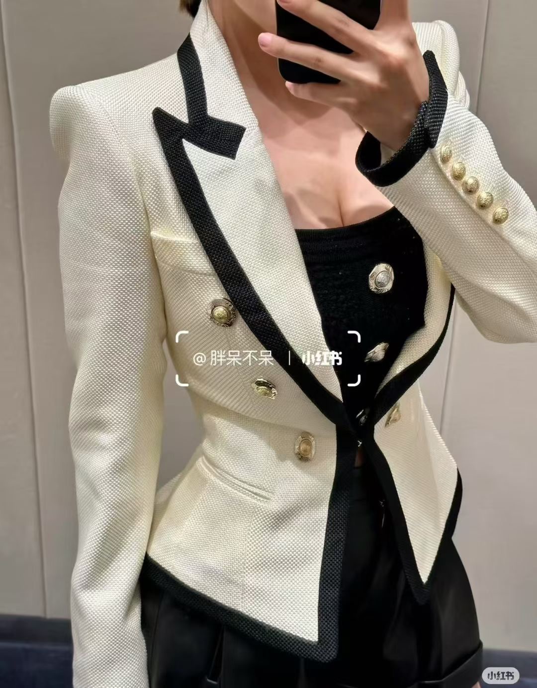 Balmain Women's Double-Breasted Blazer, Fitted Waist, Pale Yellow and Black 7 i1756380176418 7645 0 6