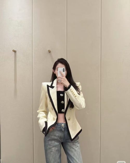 Balmain Double-Breasted Blazer Slim Fit Elegant Business Office Suit 1 Balmain Double-Breasted Blazer Slim Fit Elegant Business Office Suit