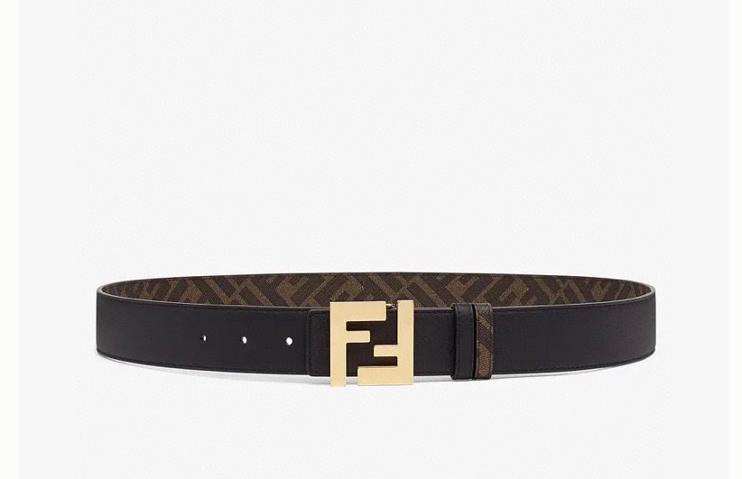 FENDI (芬迪) 专柜新款 男士两面用皮带 宽4.0cm 黑色粒面牛皮材质。布料衬里，反面饰有棕色和
