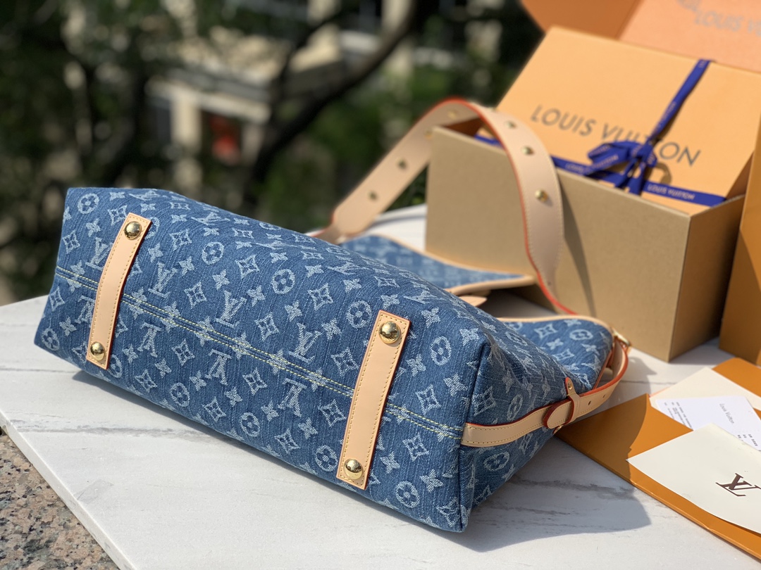 非市场普通货 进口皮料半钢五金m46855尺寸：39×35×15cmLv丹宁牛仔carryall托特包，