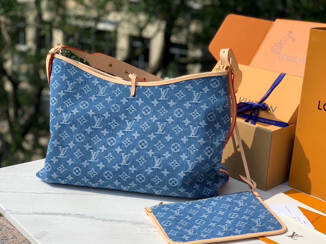 非市场普通货 进口皮料半钢五金m46855尺寸：39×35×15cmLv丹宁牛仔carryall托特包，