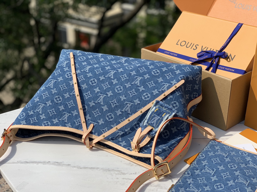 非市场普通货 进口皮料半钢五金m46855尺寸：39×35×15cmLv丹宁牛仔carryall托特包，