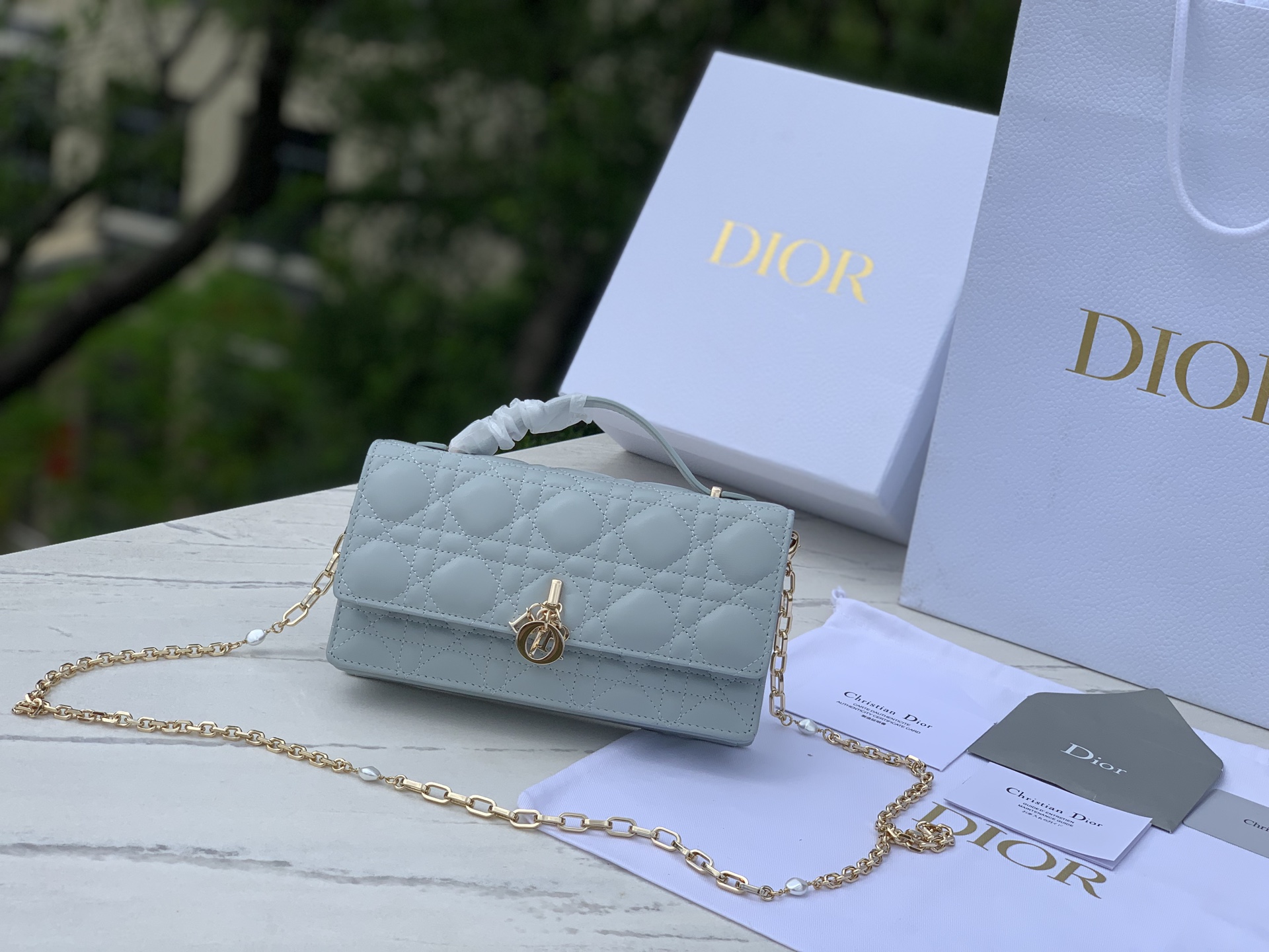 Versión superior mejorada Tamaño: 21 x 11,5 x 4,5 cm Bolso Lady Dior Woc con asa y cadena de perlas, nuevo estilo de pr…