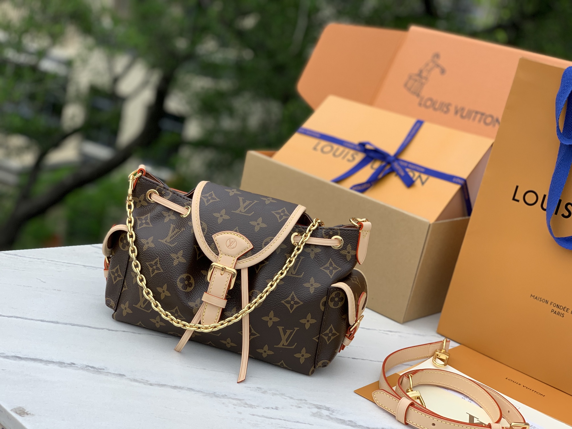 🌼 m25085尺寸:27×12×17cm2025Lv 早秋新款|ODYSSÉE 老花链条饺子包，抽绳老