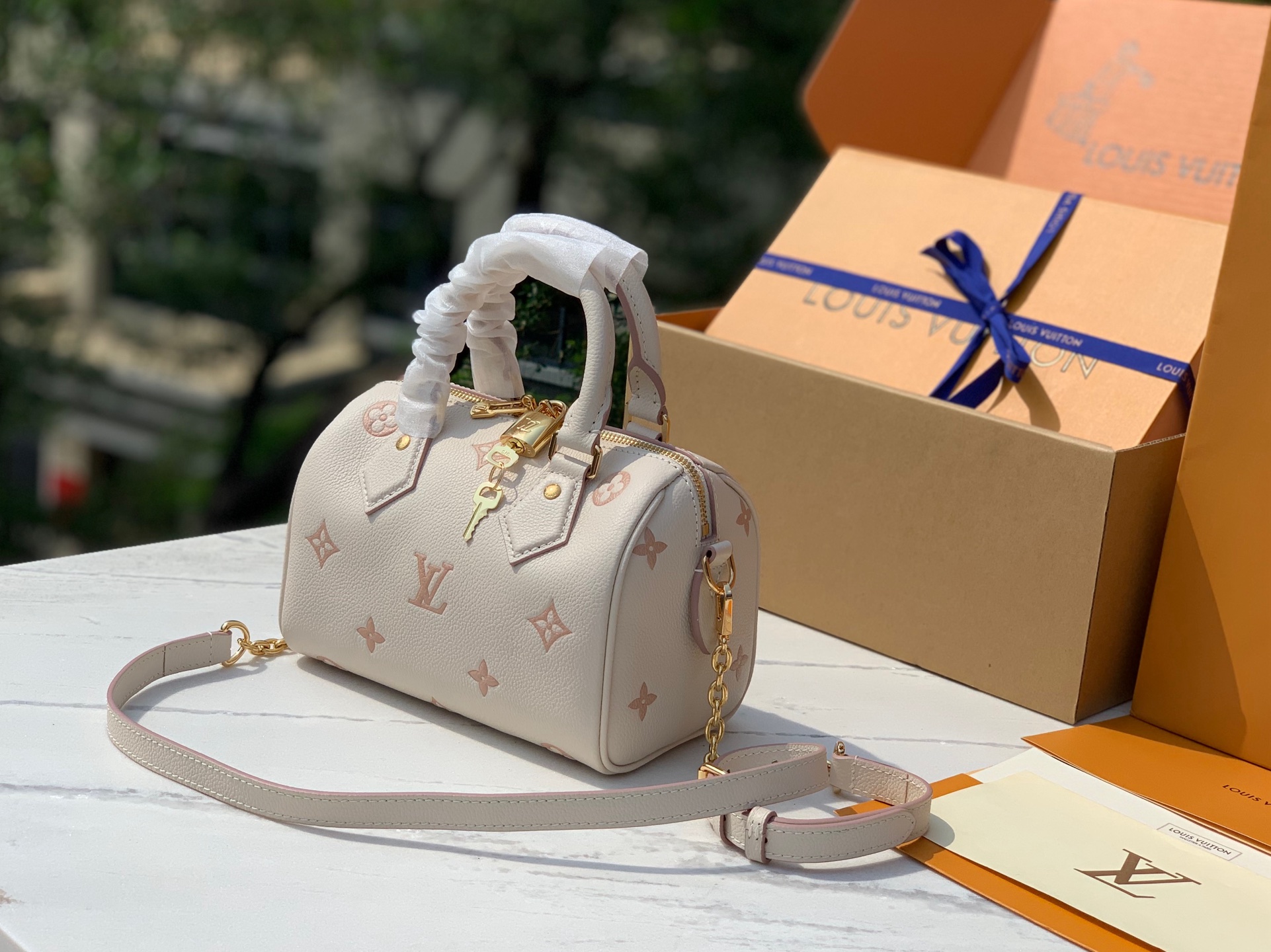 非市场普通货 进口皮料半钢五金 m14291尺寸：13.5 x 12 x 20.5LV新款奶油丝印Spe