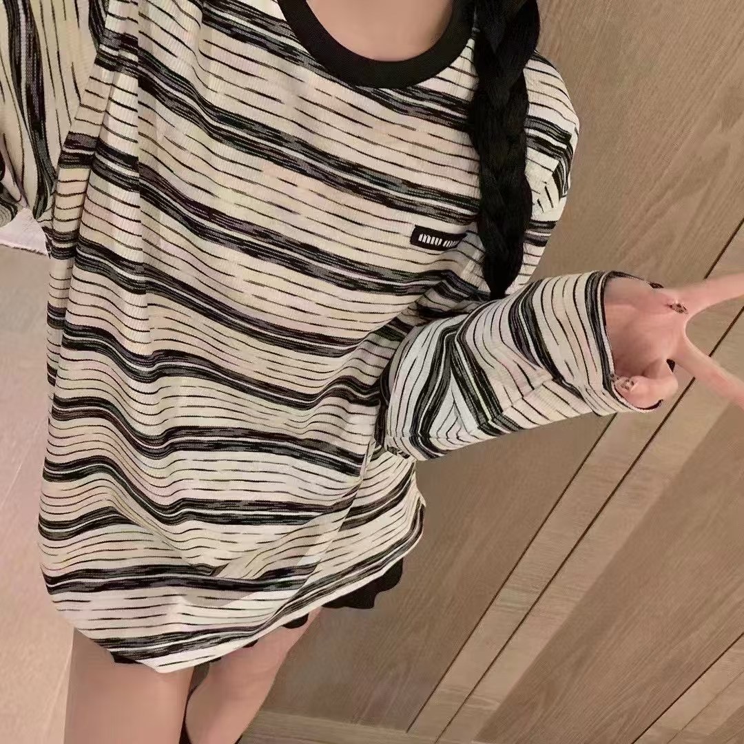 Miu Miu Inspired Striped Long Sleeve T-Shirt - Comfortable, Loose Fit Top 2 i1746284006252 655 0 0
