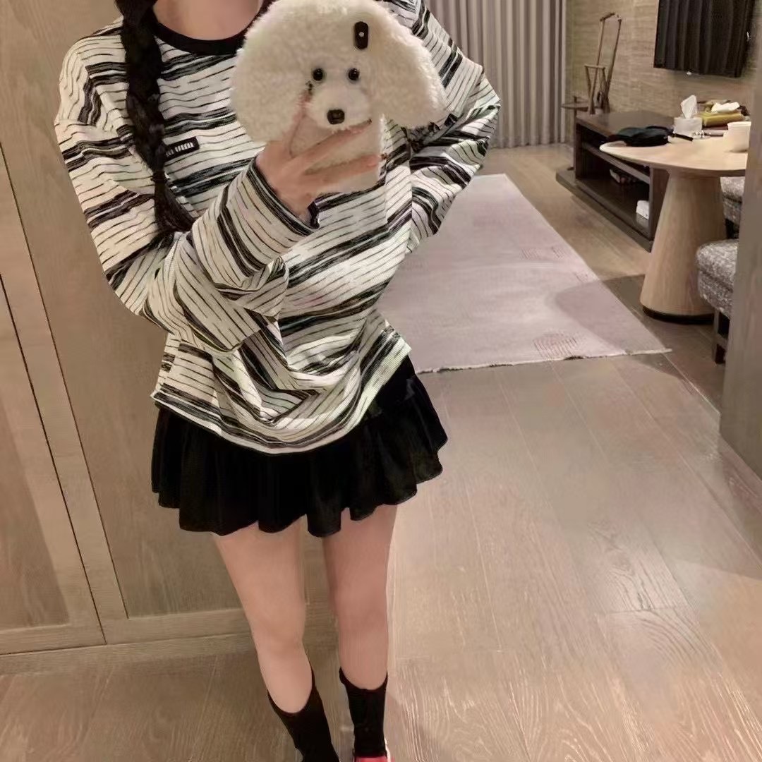Miu Miu Inspired Striped Long Sleeve T-Shirt - Comfortable, Loose Fit Top 3 i1746284006252 7645 0 1