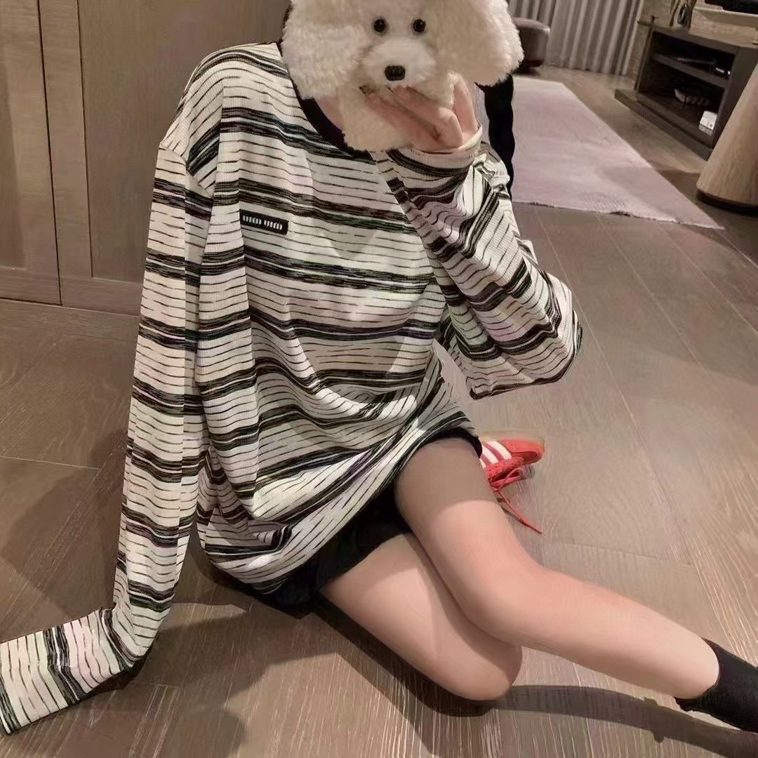 Miu Miu Inspired Striped Long Sleeve T-Shirt - Comfortable, Loose Fit Top 7 i1746284007181 6788 0 5