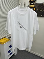 Prada Clothing T-Shirt Embroidery Unisex Cotton Knitting Summer Collection Fashion Short Sleeve