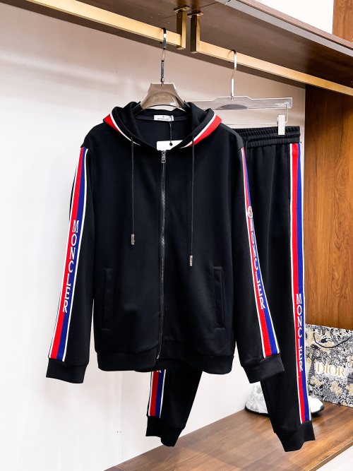 Moncler Men's Black Tracksuit with Signature Striped Detailing 1 Moncler Men's Black Tracksuit with Signature Striped Detailing