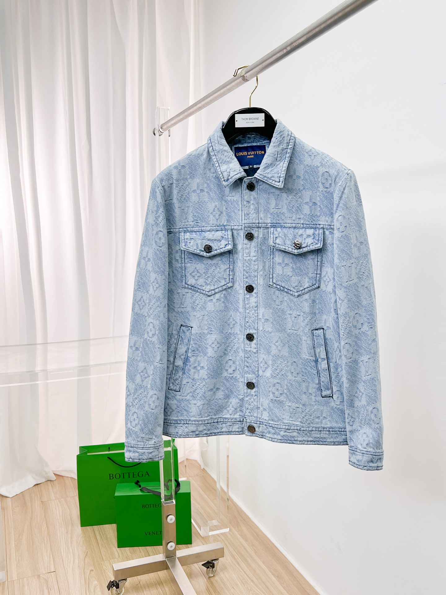 Louis Vuitton Denim Jacket: Washed Blue, Embroidered Logo, Premium Quality