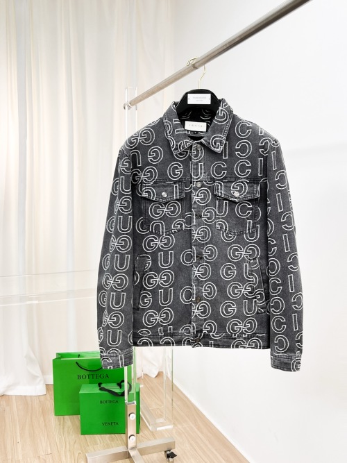 Gucci Denim Jacket with Embroidered Logo - Washed Black 1 Gucci Denim Jacket with Embroidered Logo - Washed Black