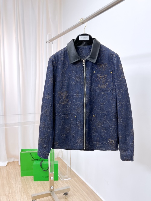 Louis Vuitton Denim Jacket with Embroidered Monogram and Leather Collar 1 Louis Vuitton Denim Jacket with Embroidered Monogram and Leather Collar