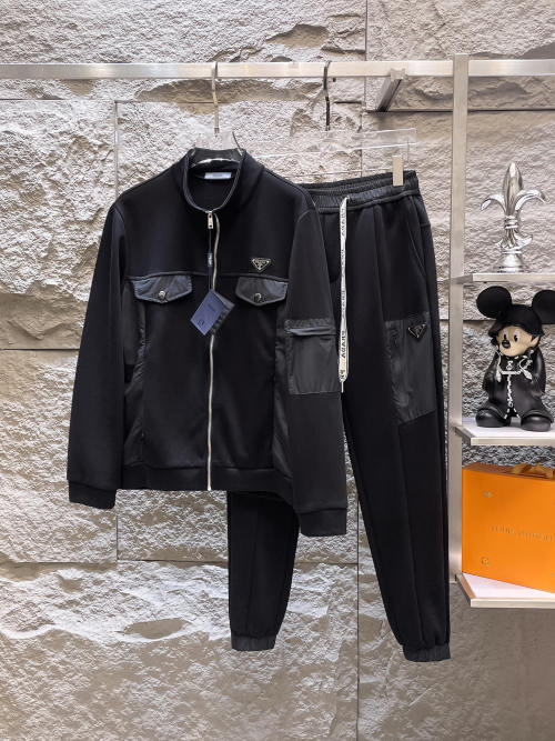Prada Men's Black Zip Up Jacket & Pants Set, M-XXXL Available 1 Prada Men's Black Zip Up Jacket & Pants Set, M-XXXL Available