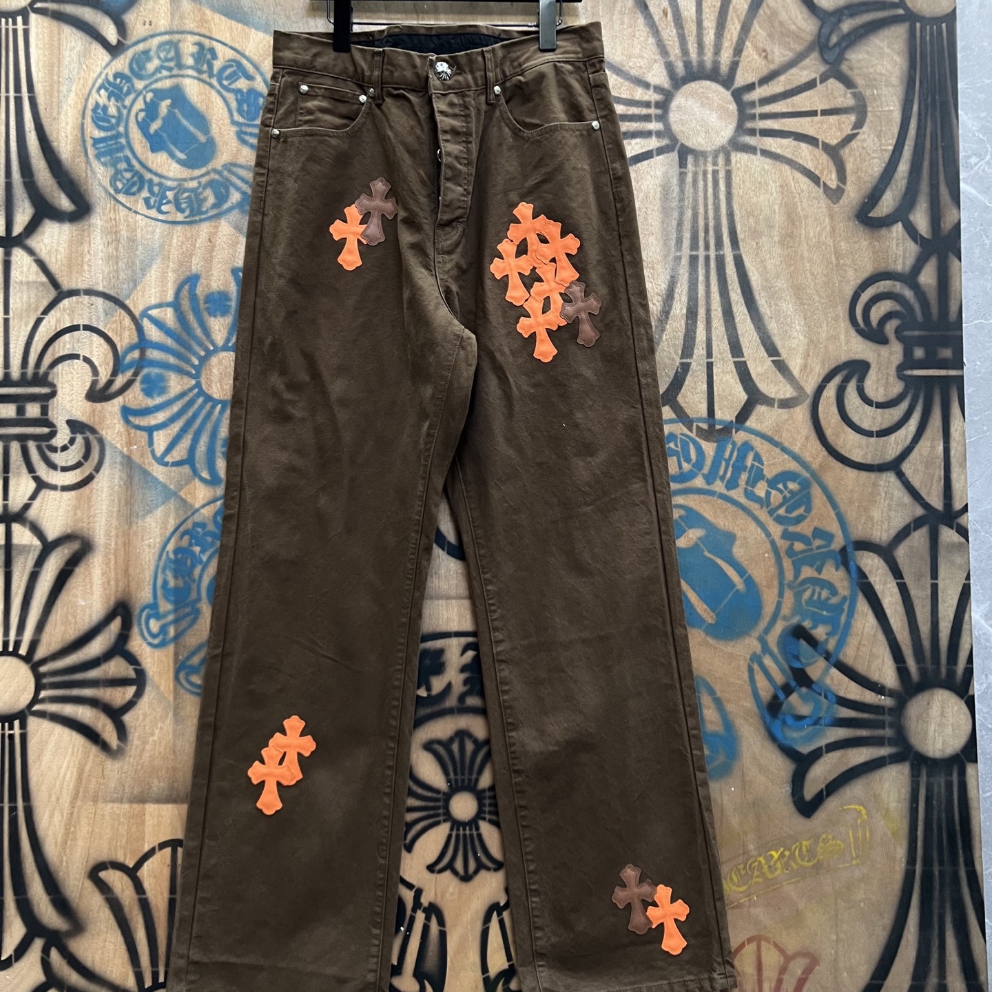 Chrome Hearts Limited Edition City Brown Denim Pants With Crosses