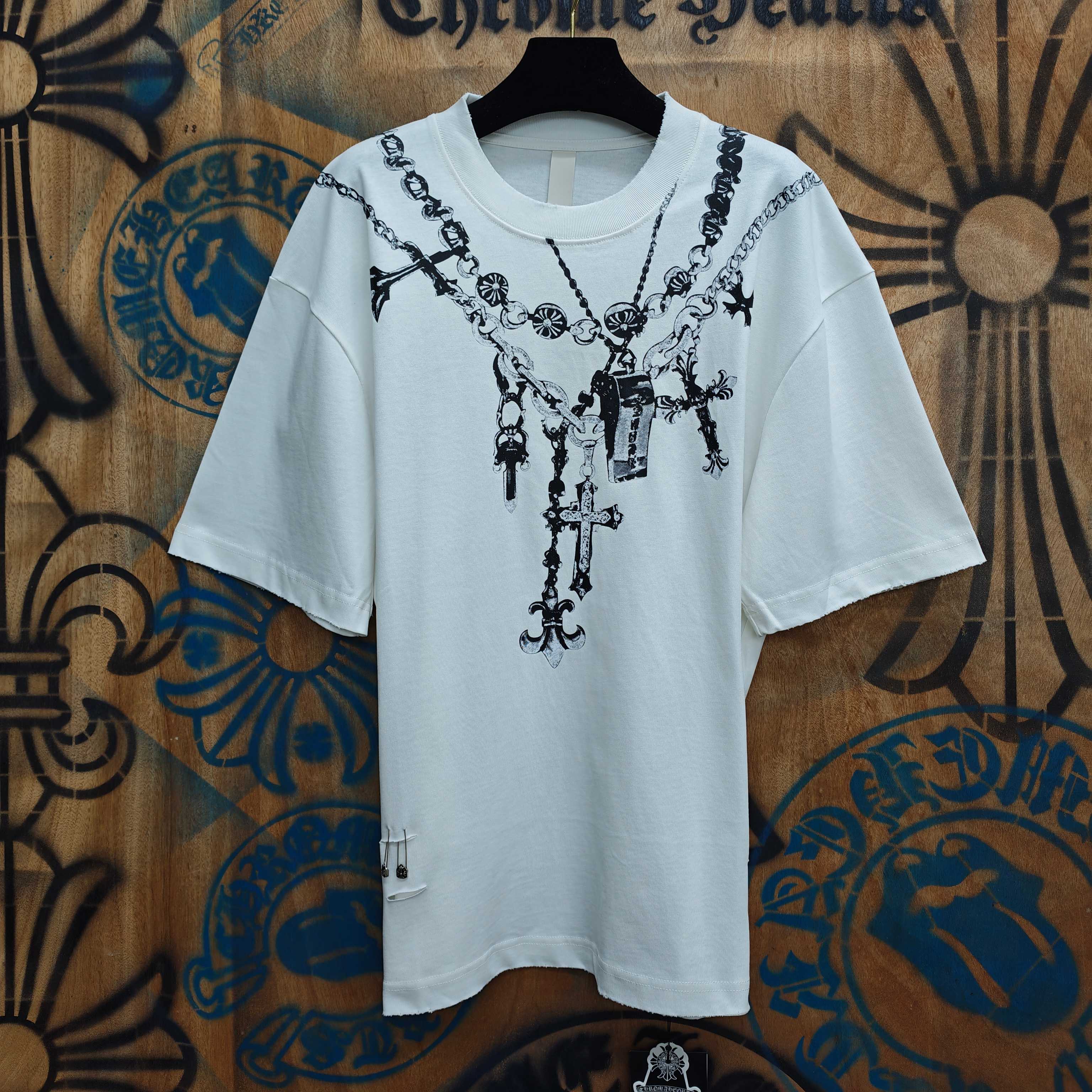 Chrome Hearts Chrome Hearts CH 克罗心重工白色镀银立体印花黑色立体绣花短袖