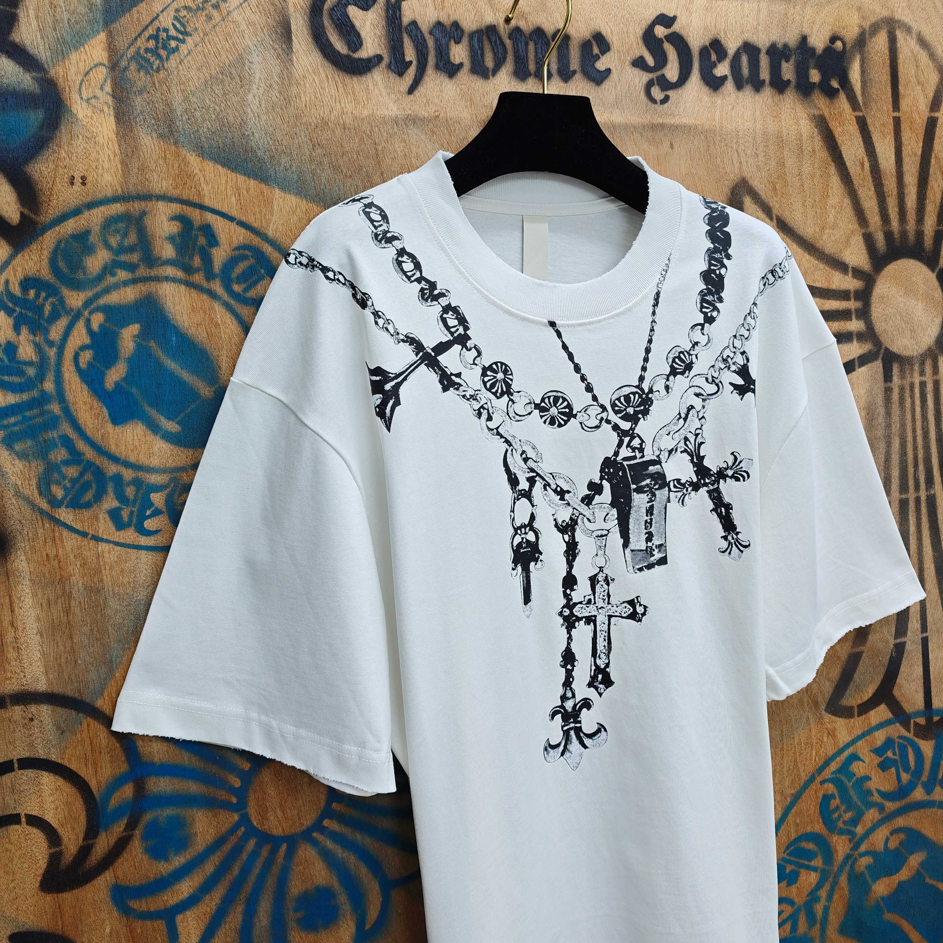 Chrome Hearts Chrome Hearts CH 克罗心重工白色镀银立体印花黑色立体绣花短袖