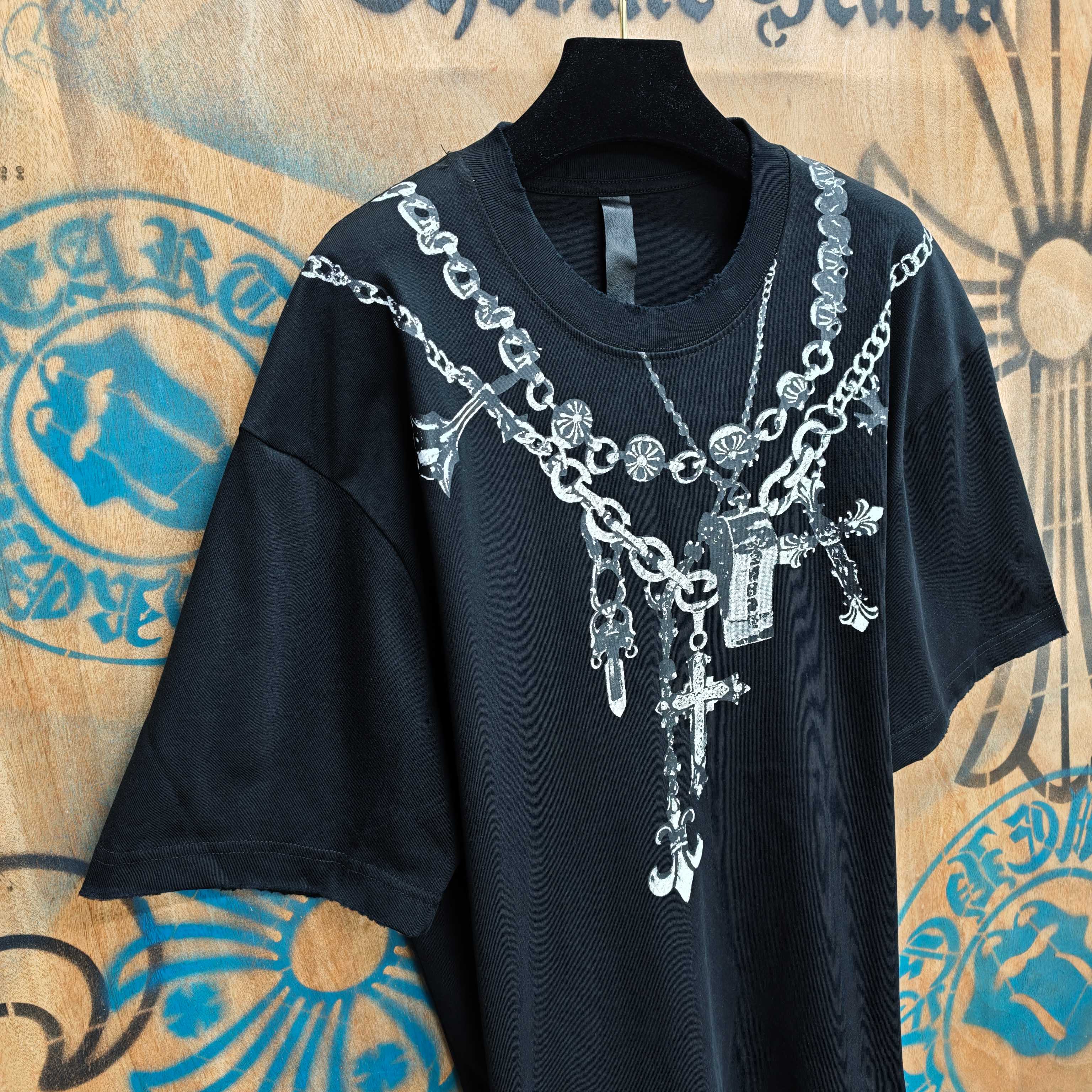Chrome Hearts Chrome Hearts CH 克罗心重工白色镀银立体印花黑色立体绣花短袖