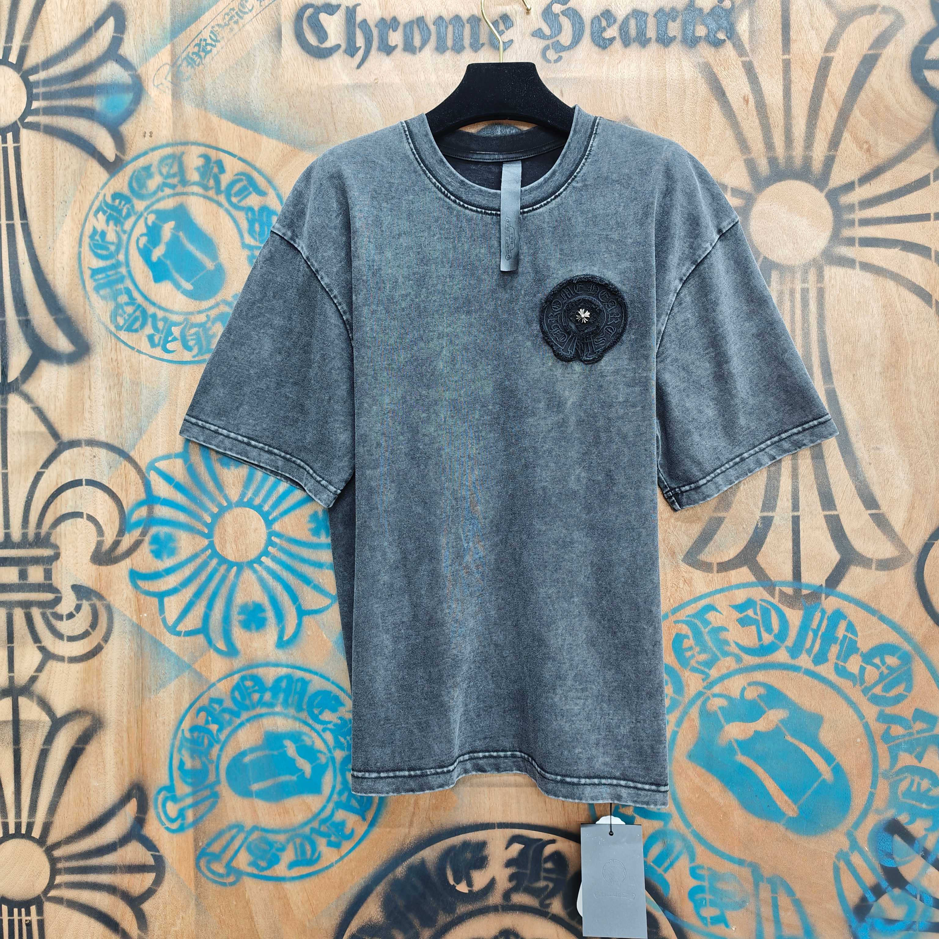 Chrome Hearts Chrome Hearts CH 克罗心重工白色镀银立体印花黑色立体绣花短袖 重工洗水
