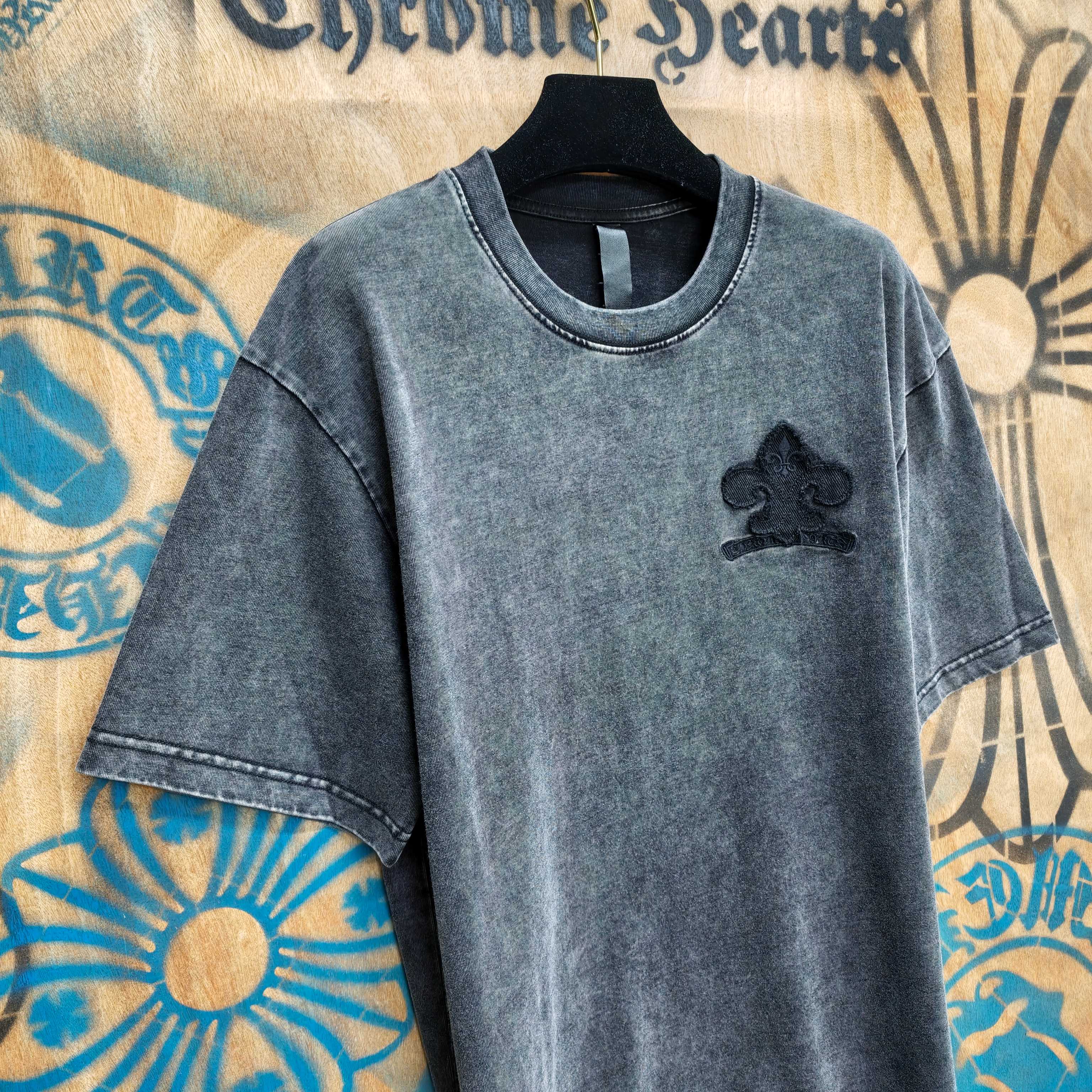 Chrome Hearts Chrome Hearts CH 克罗心重工白色镀银立体印花黑色立体绣花短袖 重工洗水