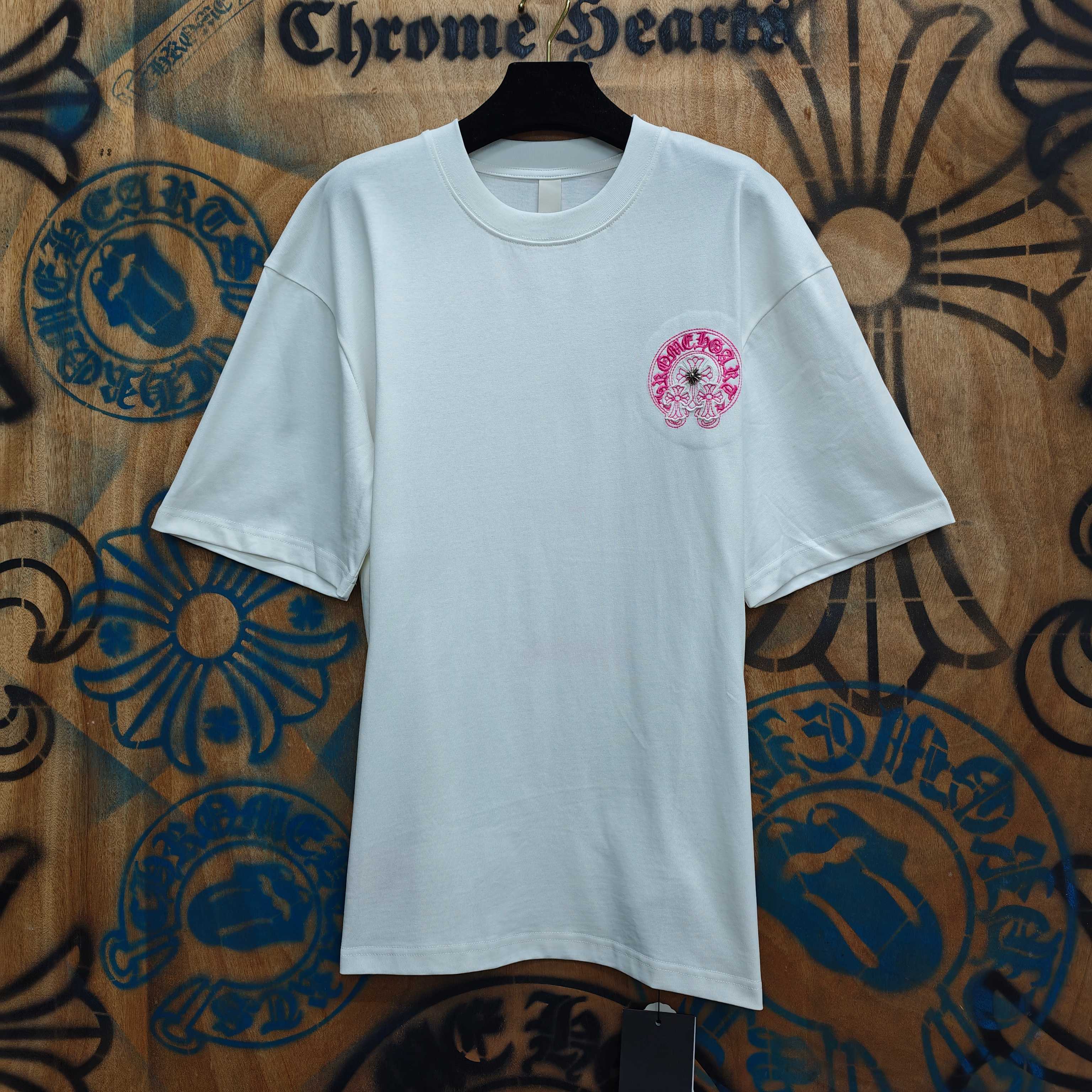 Chrome Hearts Chrome Hearts CH 克罗心重工白色镀银立体印花黑色立体绣花短袖 重工洗水