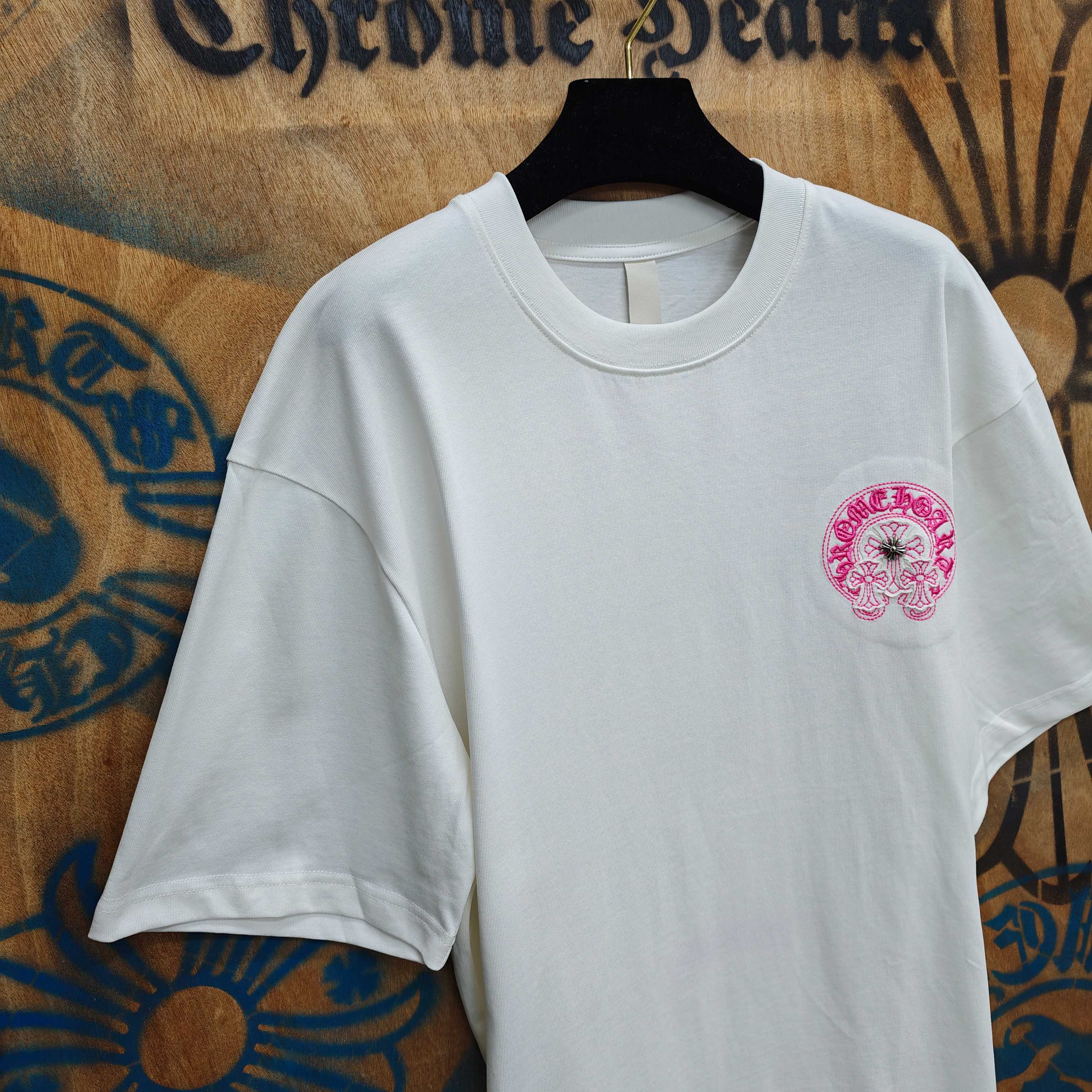 Chrome Hearts Chrome Hearts CH 克罗心重工白色镀银立体印花黑色立体绣花短袖 重工洗水