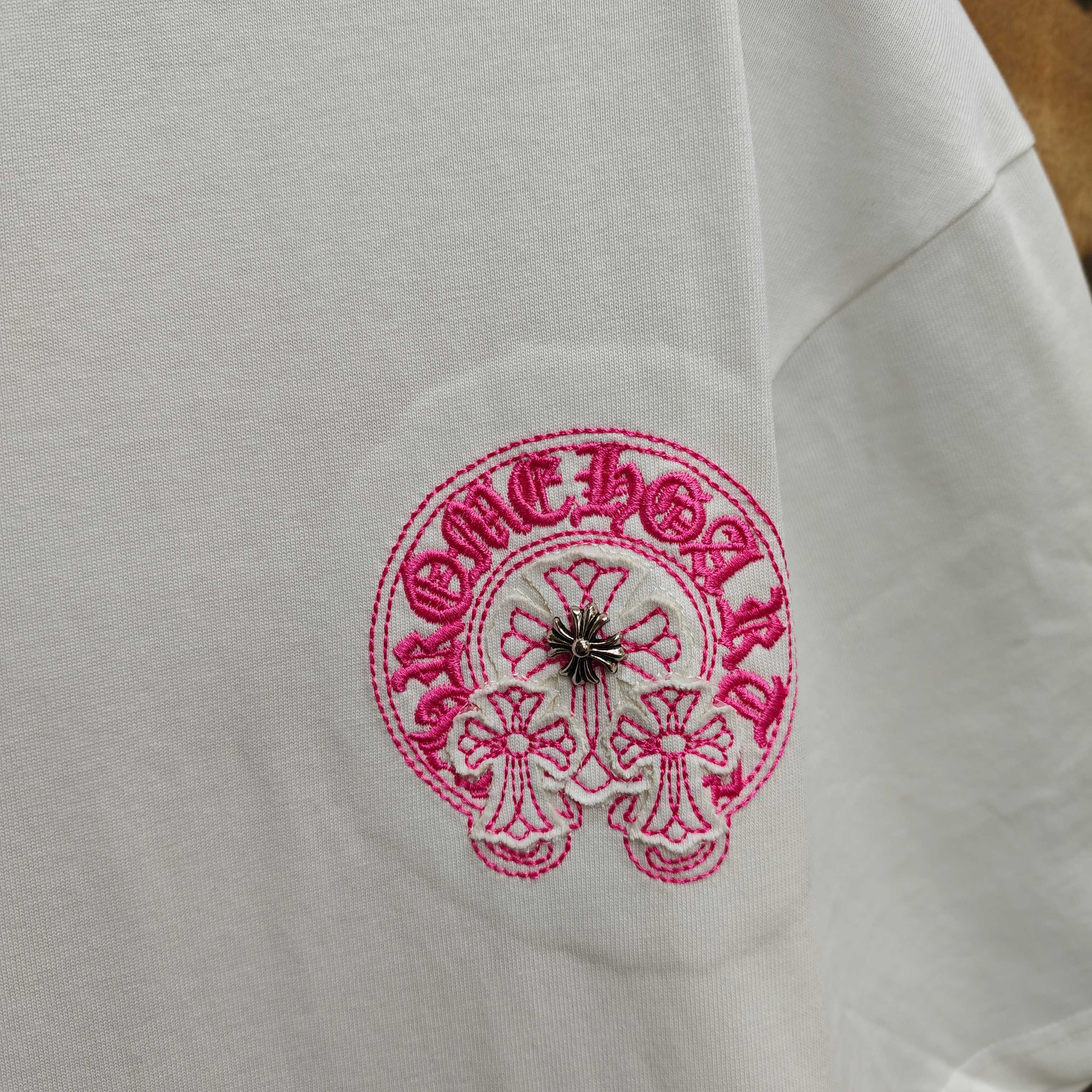Chrome Hearts Chrome Hearts CH 克罗心重工白色镀银立体印花黑色立体绣花短袖 重工洗水