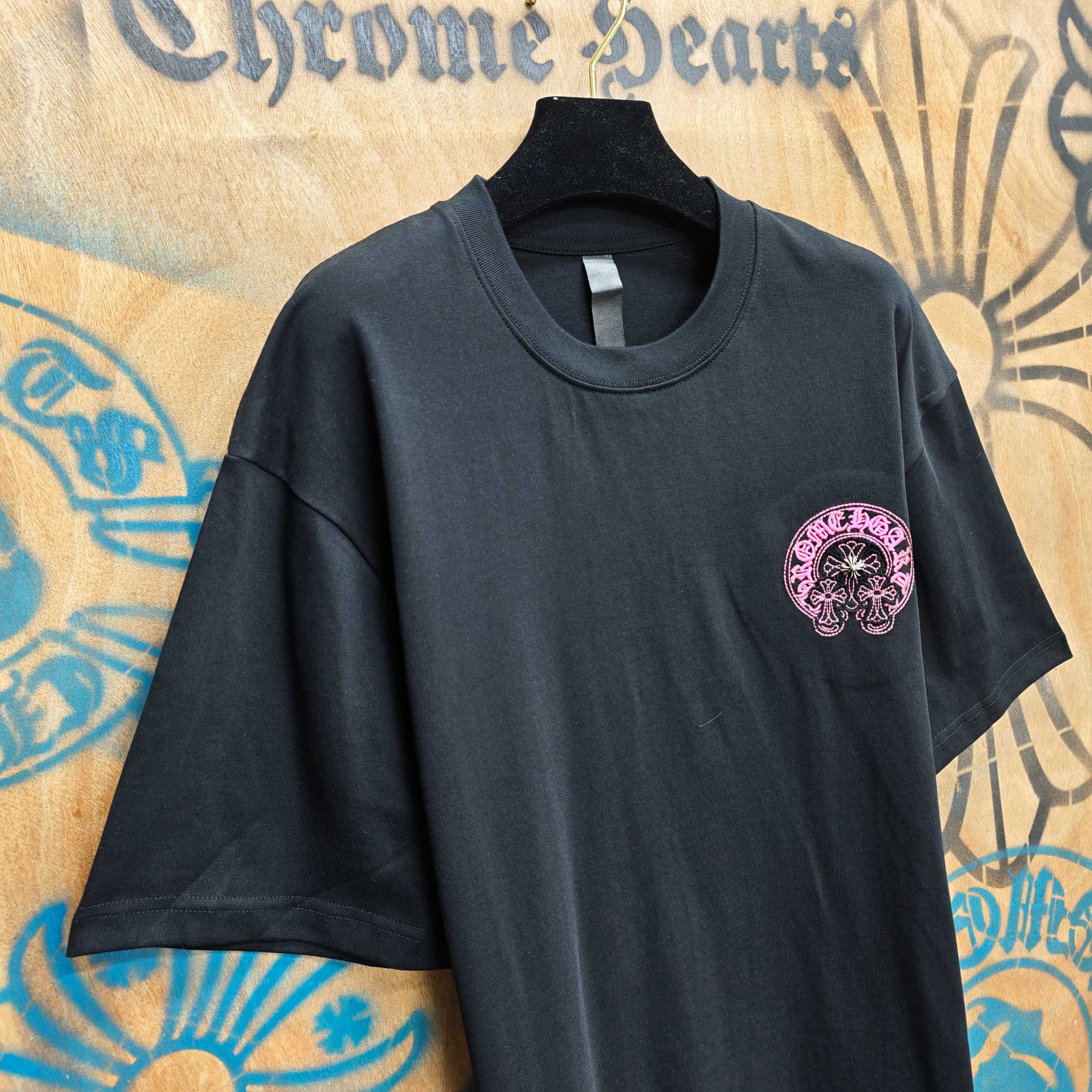 Chrome Hearts Chrome Hearts CH 克罗心重工白色镀银立体印花黑色立体绣花短袖 重工洗水