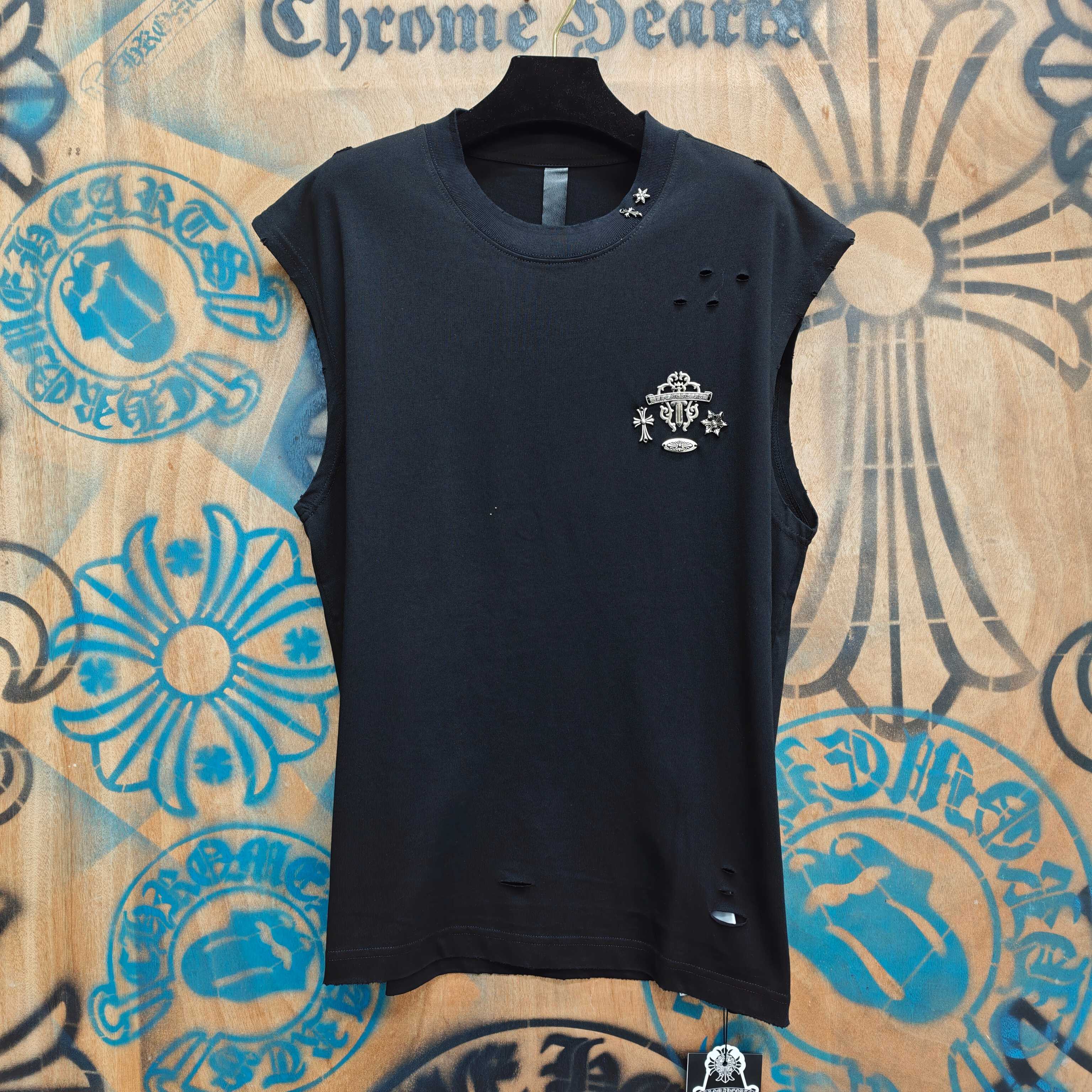 Chrome Hearts Chrome Hearts CH 克罗心重工白色镀银立体印花黑色立体绣花短袖 重工洗水