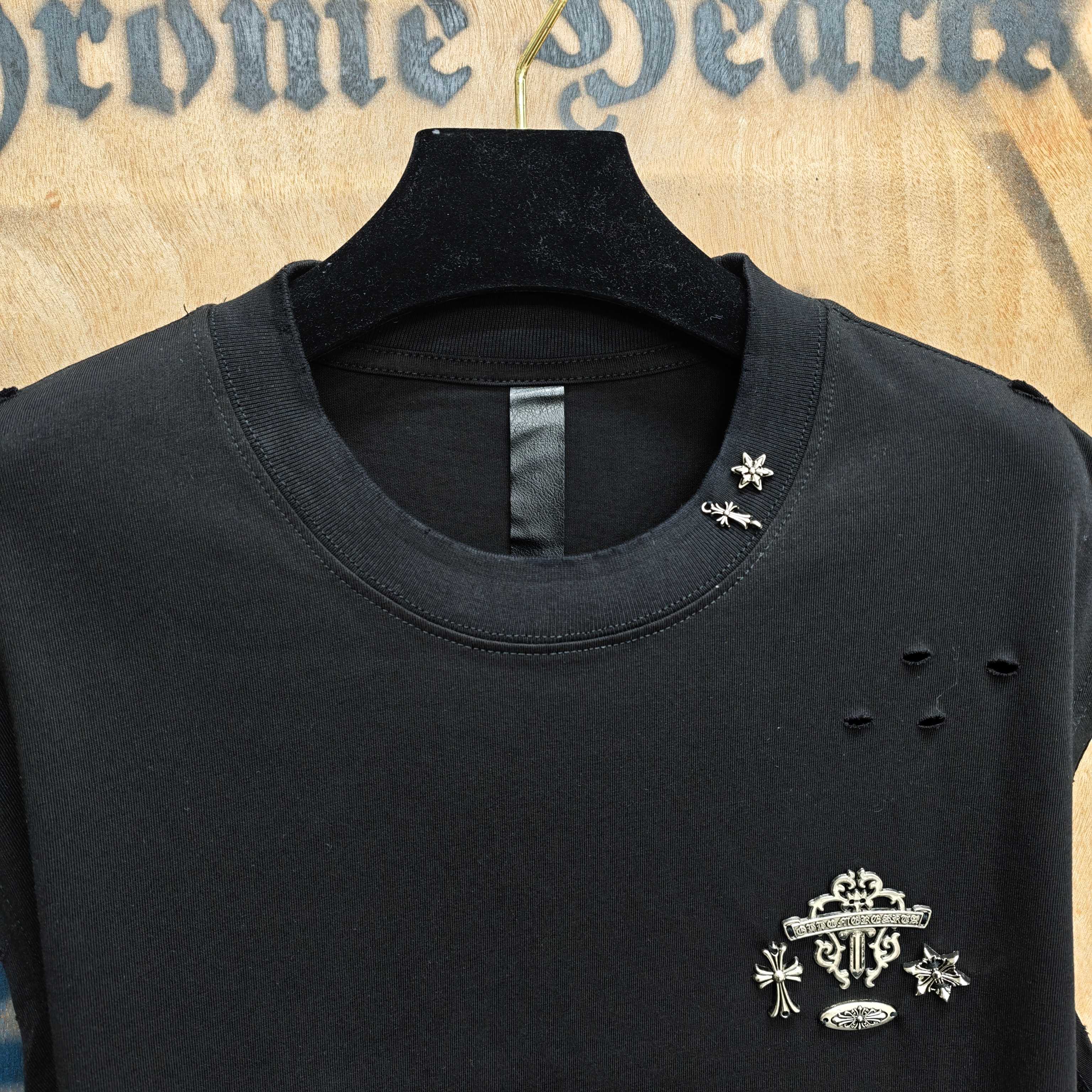Chrome Hearts Chrome Hearts CH 克罗心重工白色镀银立体印花黑色立体绣花短袖 重工洗水