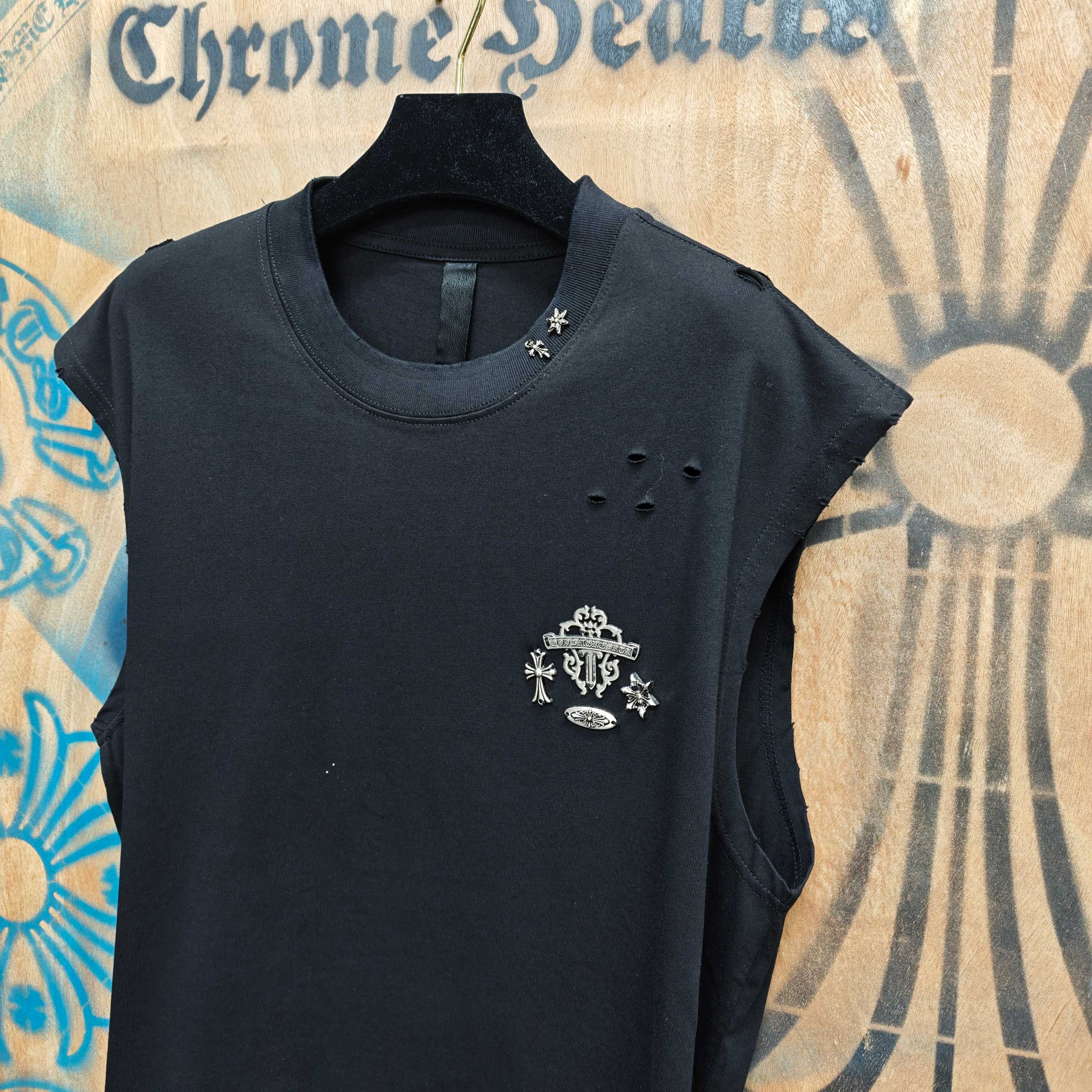 Chrome Hearts Chrome Hearts CH 克罗心重工白色镀银立体印花黑色立体绣花短袖 重工洗水
