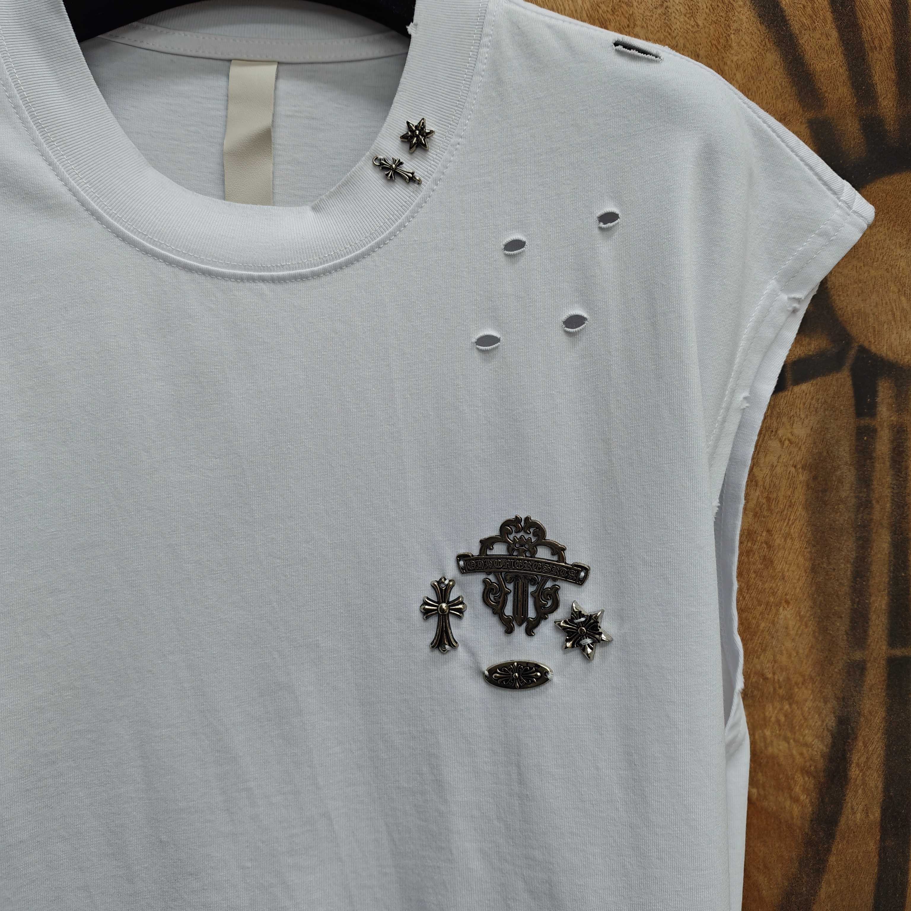 Chrome Hearts Chrome Hearts CH 克罗心重工白色镀银立体印花黑色立体绣花短袖 重工洗水
