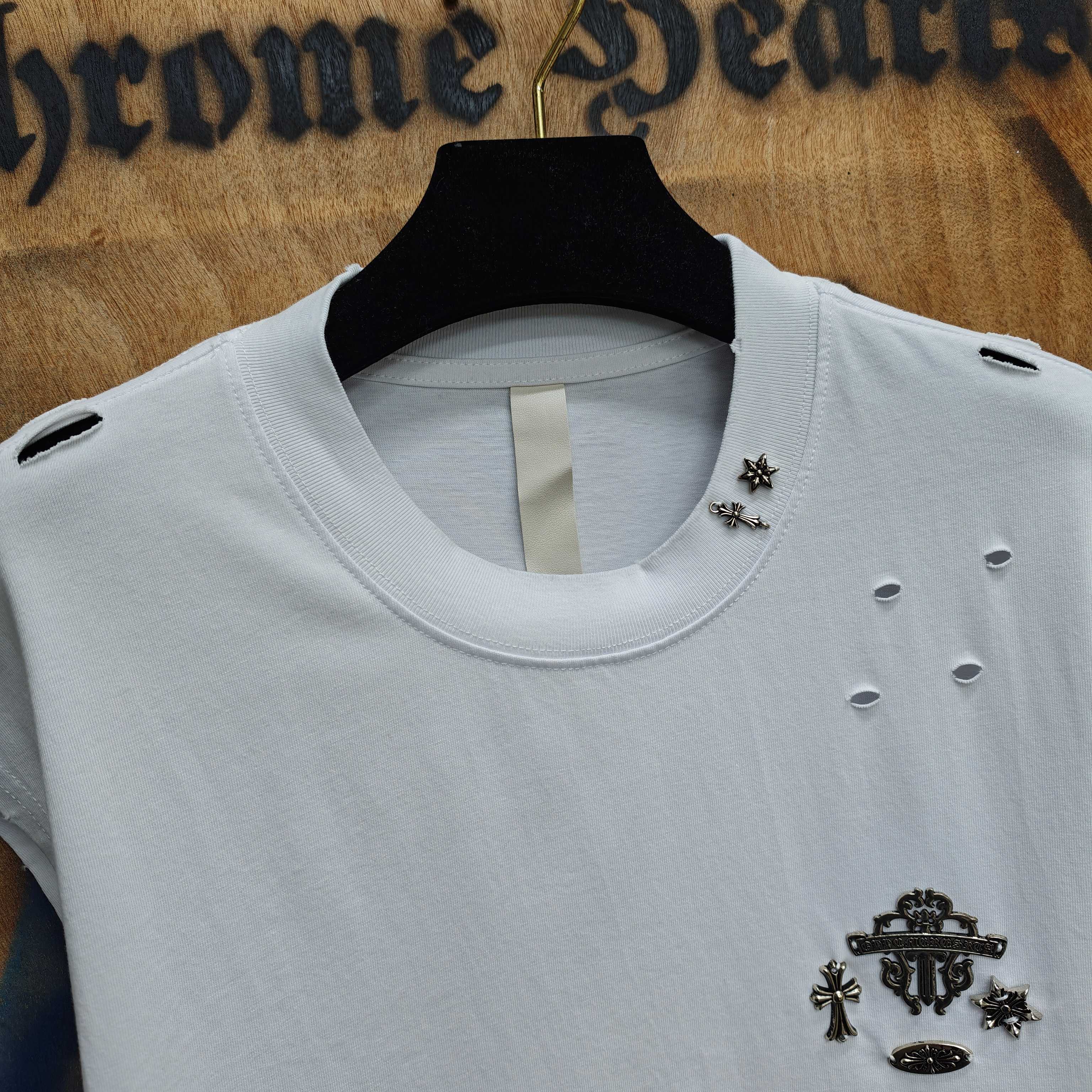 Chrome Hearts Chrome Hearts CH 克罗心重工白色镀银立体印花黑色立体绣花短袖 重工洗水