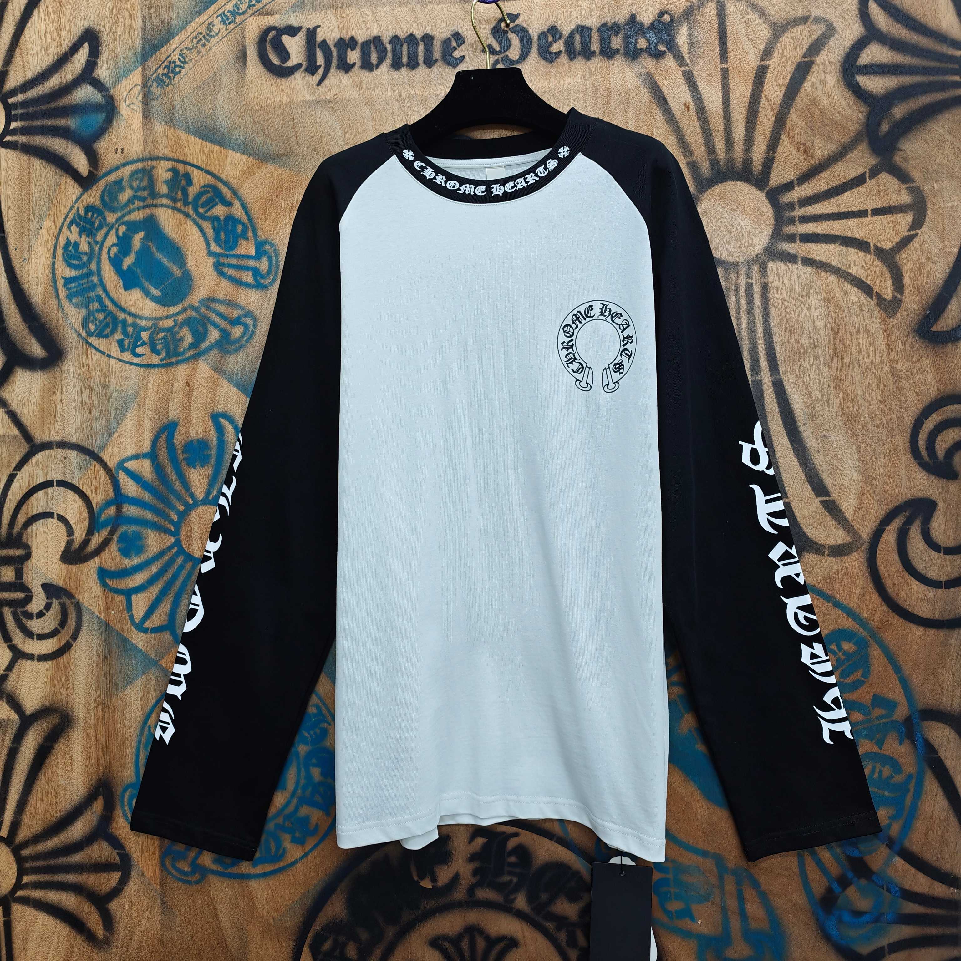 Chrome Hearts Chrome Hearts CH 克罗心重工白色镀银立体印花黑色立体印花长袖 重工洗水