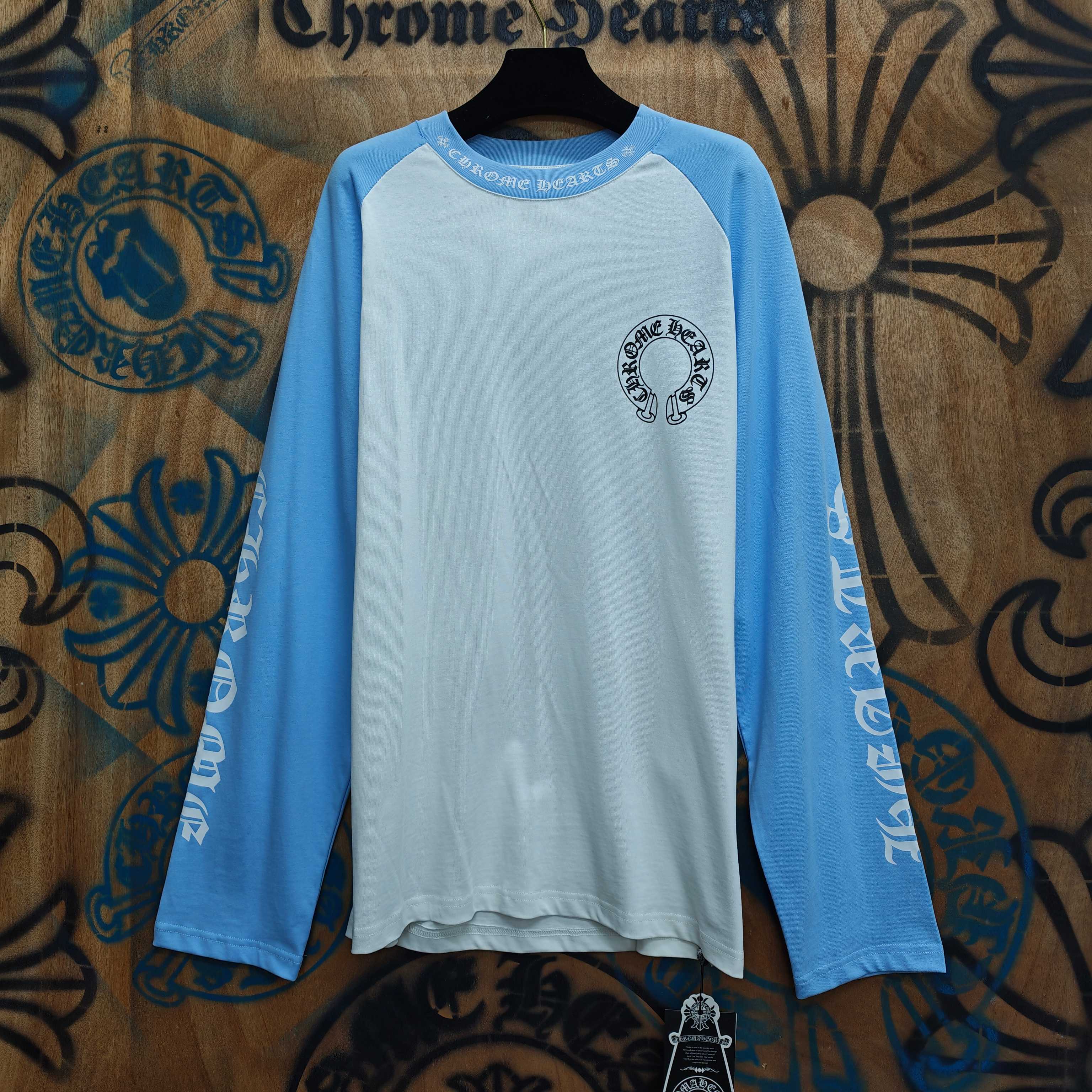Chrome Hearts Chrome Hearts CH 克罗心重工白色镀银立体印花黑色立体印花长袖 重工洗水