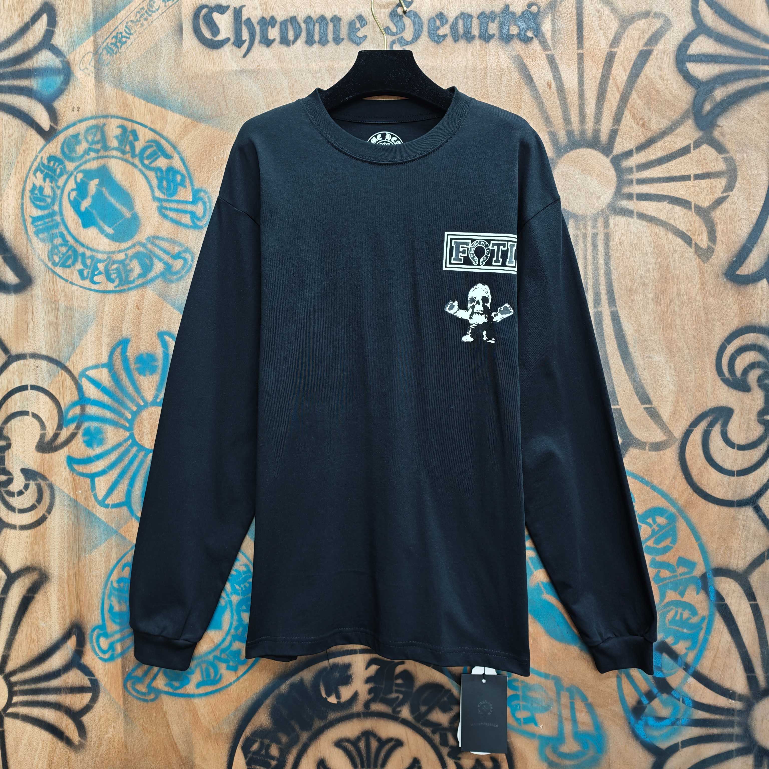 Chrome Hearts Chrome Hearts CH 克罗心重工白色镀银立体印花黑色立体印花长袖 重工洗水