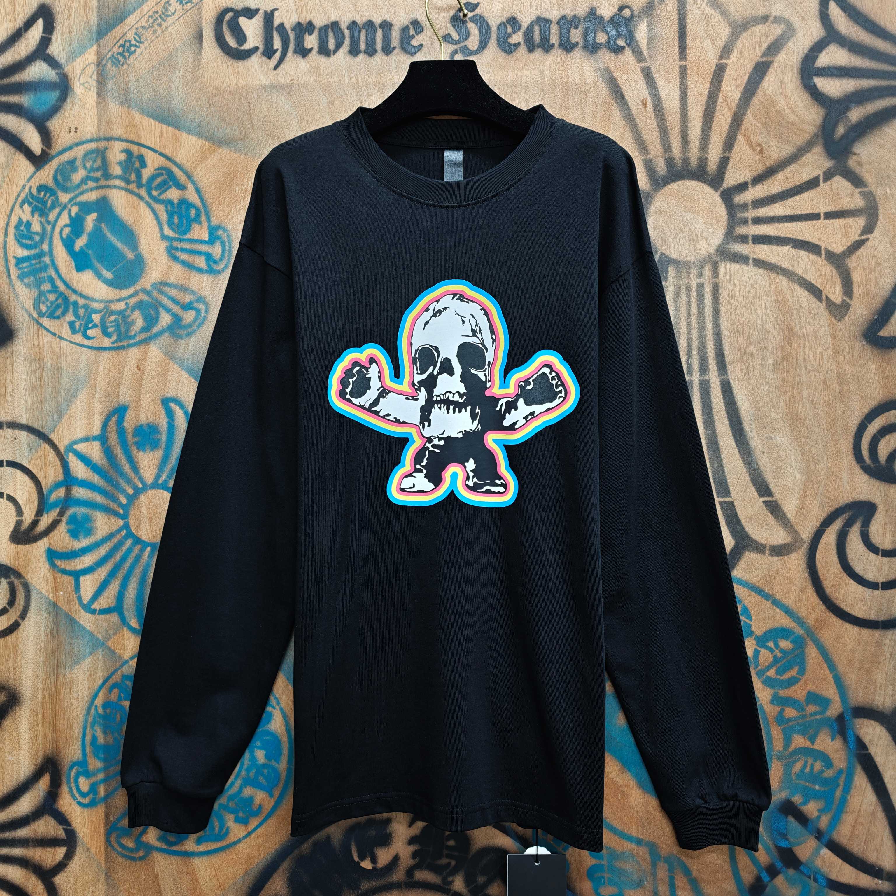 Chrome Hearts Chrome Hearts CH 克罗心重工白色镀银立体印花黑色立体印花长袖 重工洗水