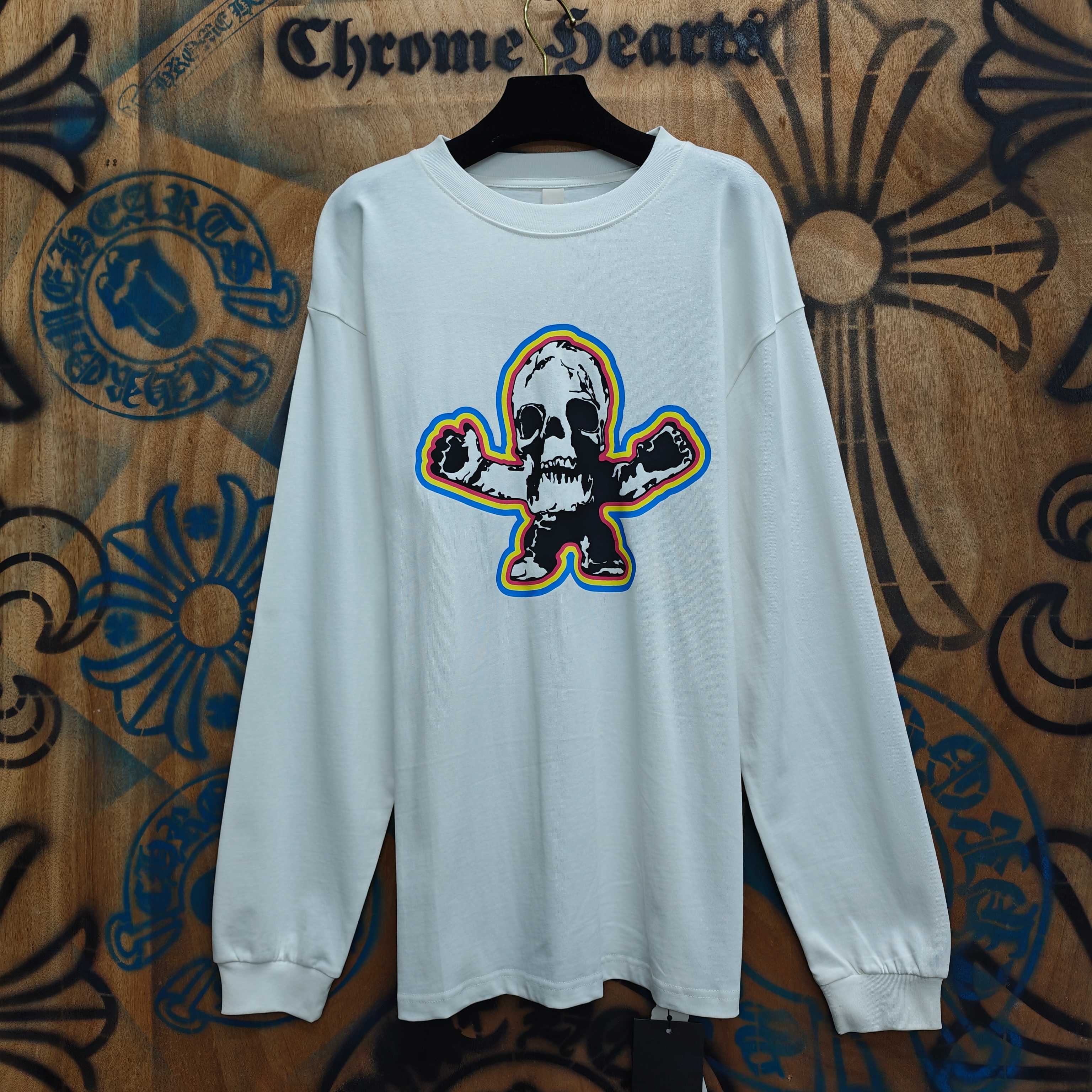 Chrome Hearts Chrome Hearts CH 克罗心重工白色镀银立体印花黑色立体印花长袖 重工洗水