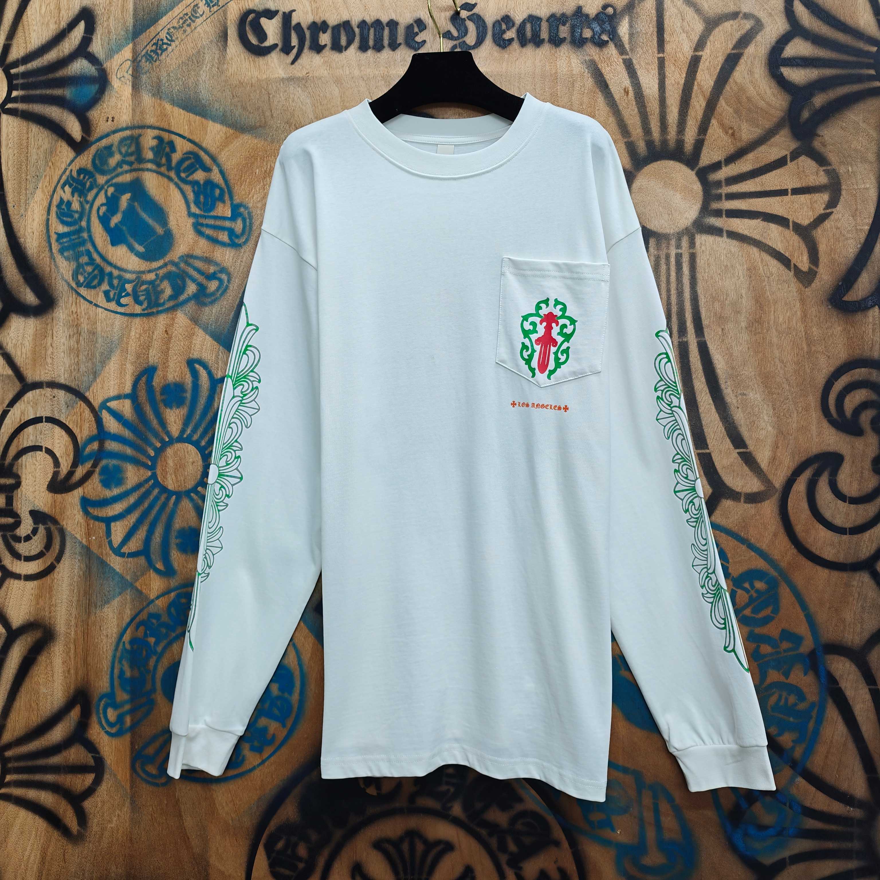 Chrome Hearts Chrome Hearts CH 克罗心重工白色镀银立体印花黑色立体印花长袖 重工洗水