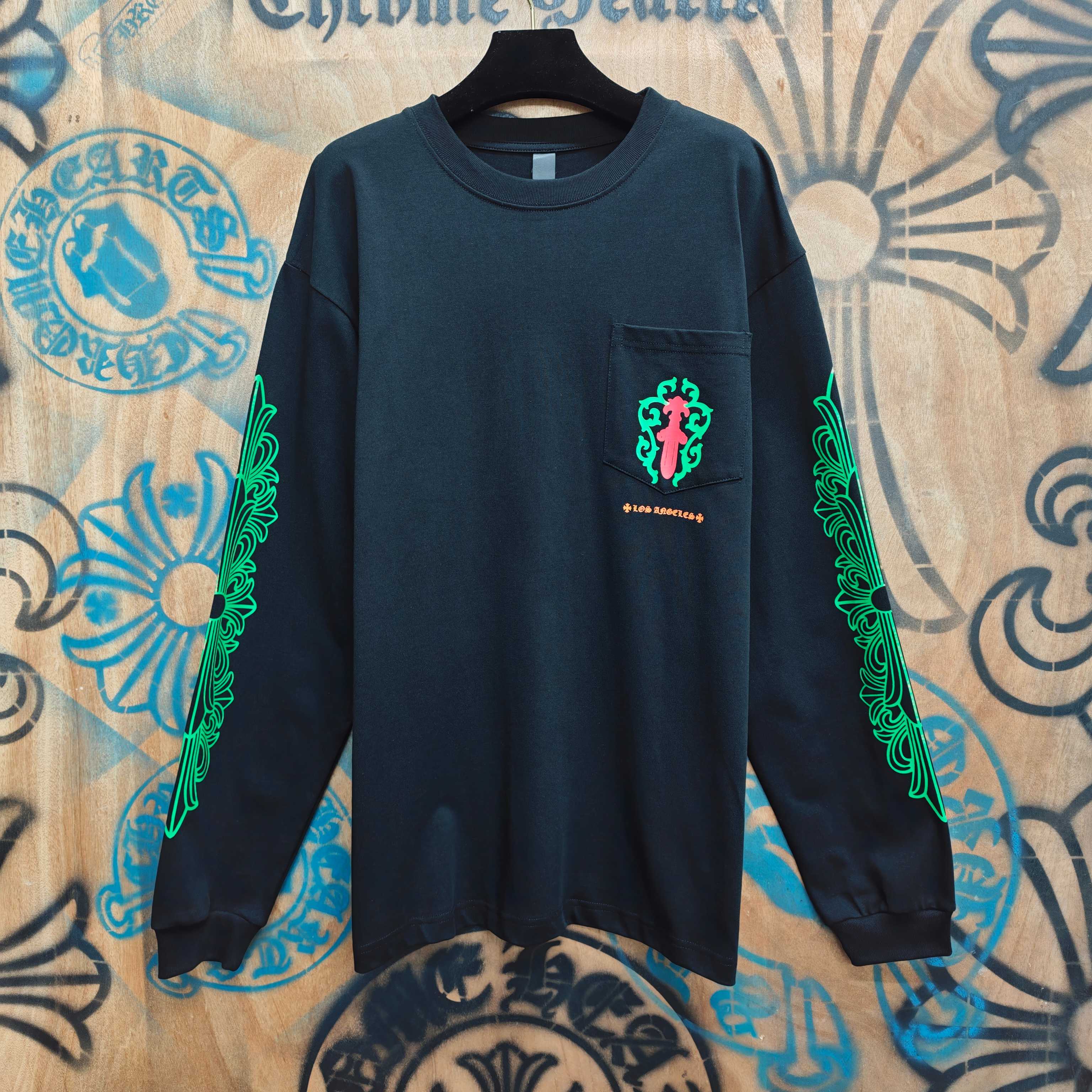 Chrome Hearts Chrome Hearts CH 克罗心重工白色镀银立体印花黑色立体印花长袖 重工洗水